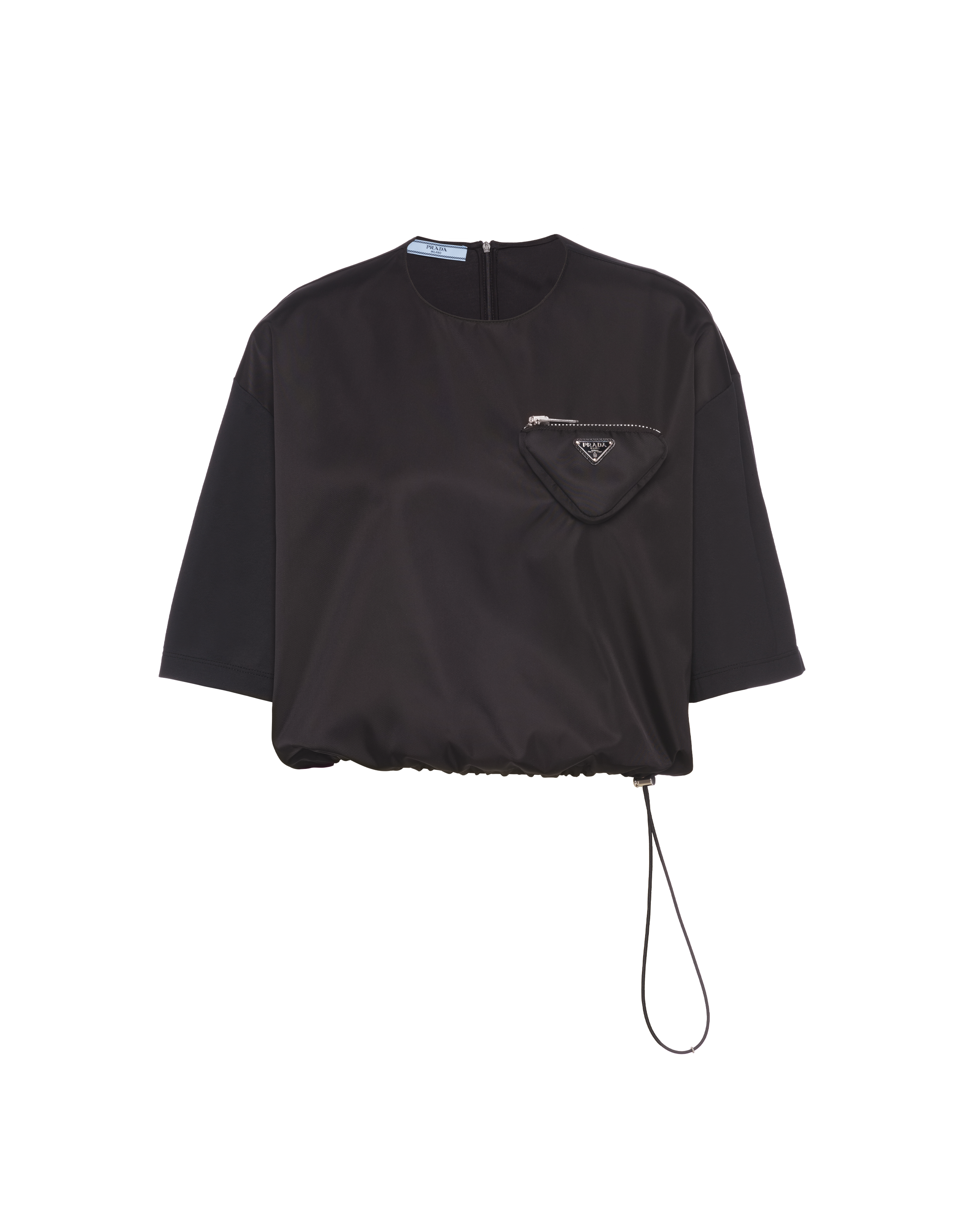 Black Re-Nylon and jersey T-shirt | Prada