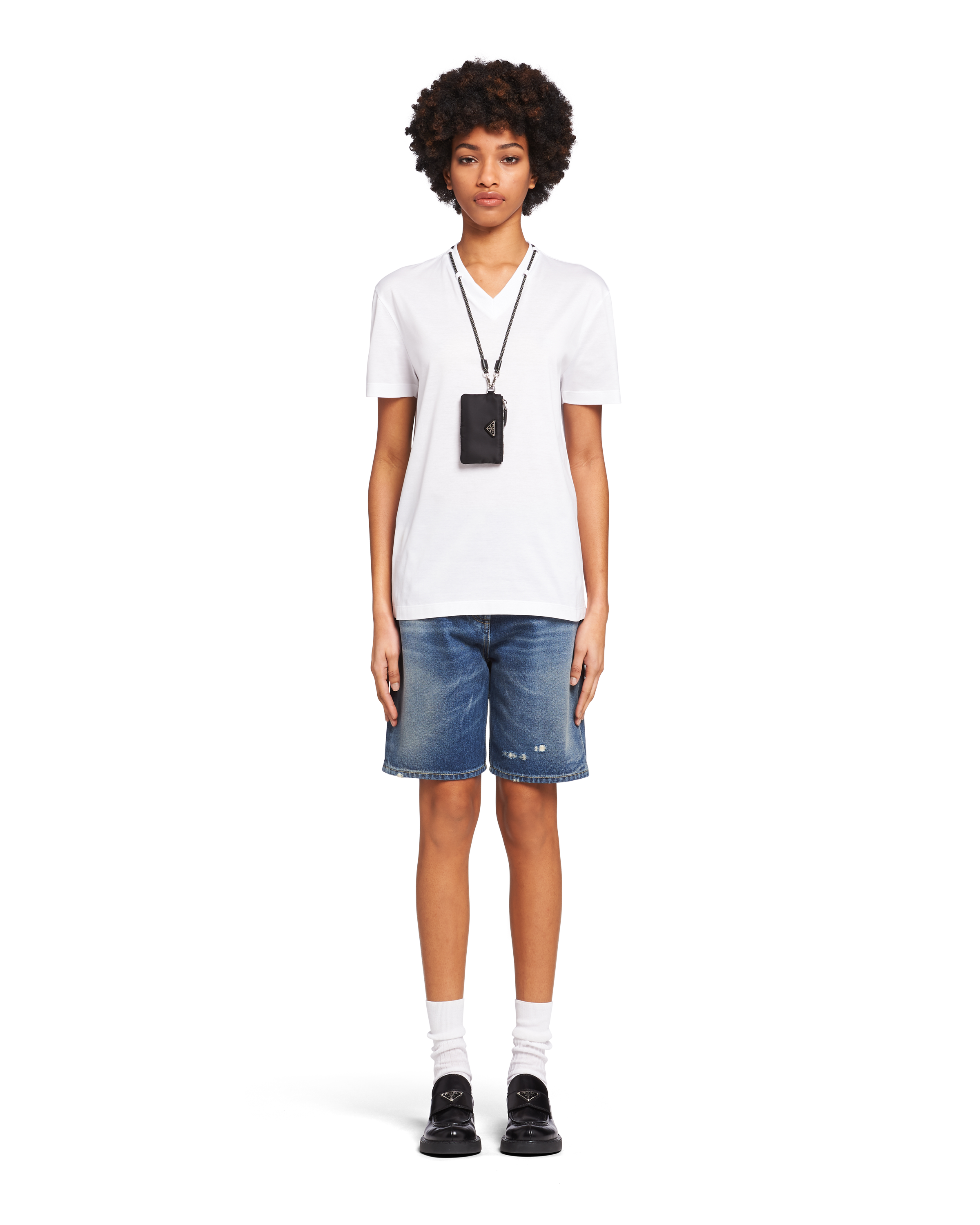 Prada تيشيرت جيرسيه بياقة على شكل V مع كيس 2