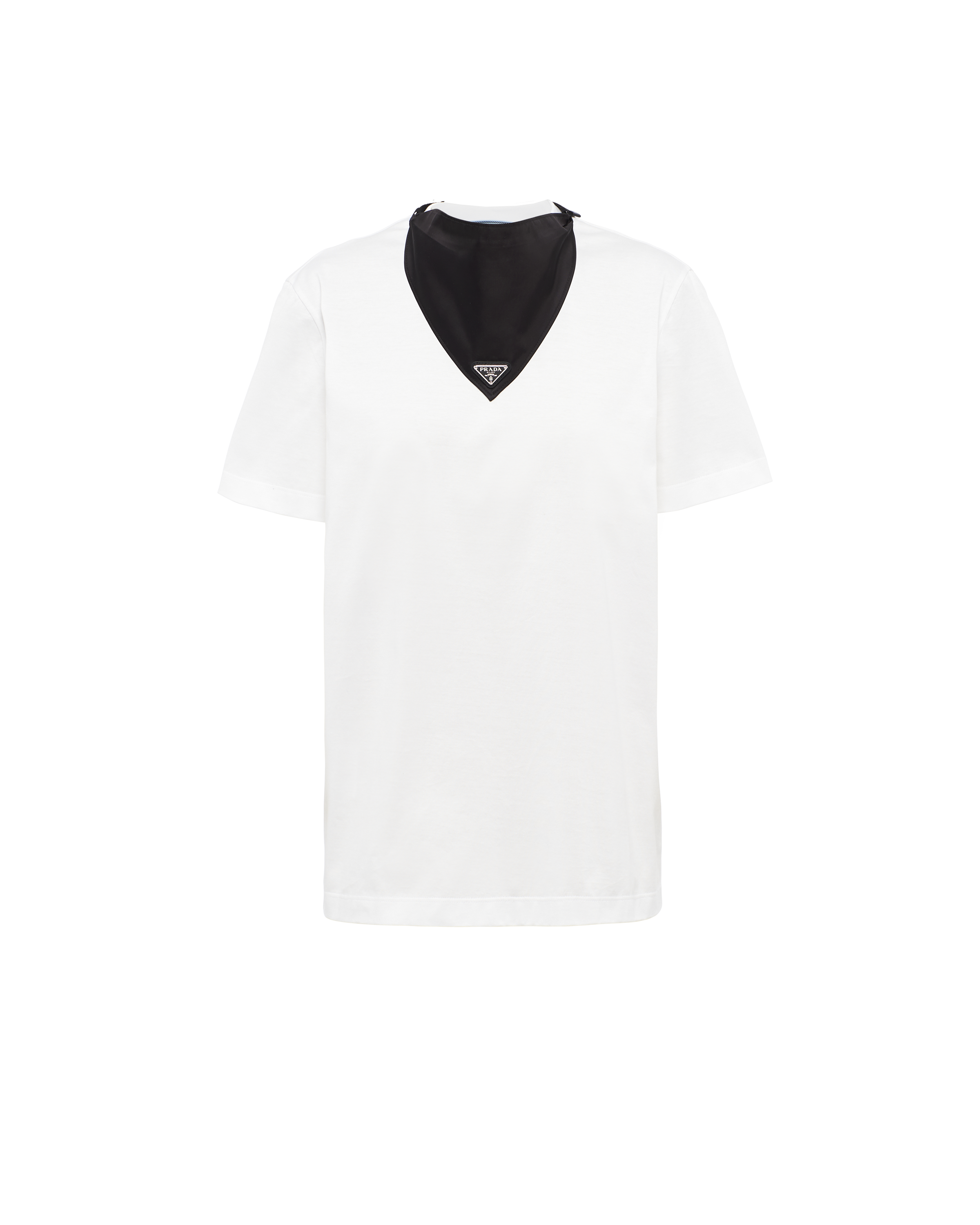 ホワイト ブラック バンダナ付 オーバーサイズ ジャージー Tシャツ Prada ホワイト ブラック バンダナ付 オーバーサイズ ジャージー Tシャツ Prada