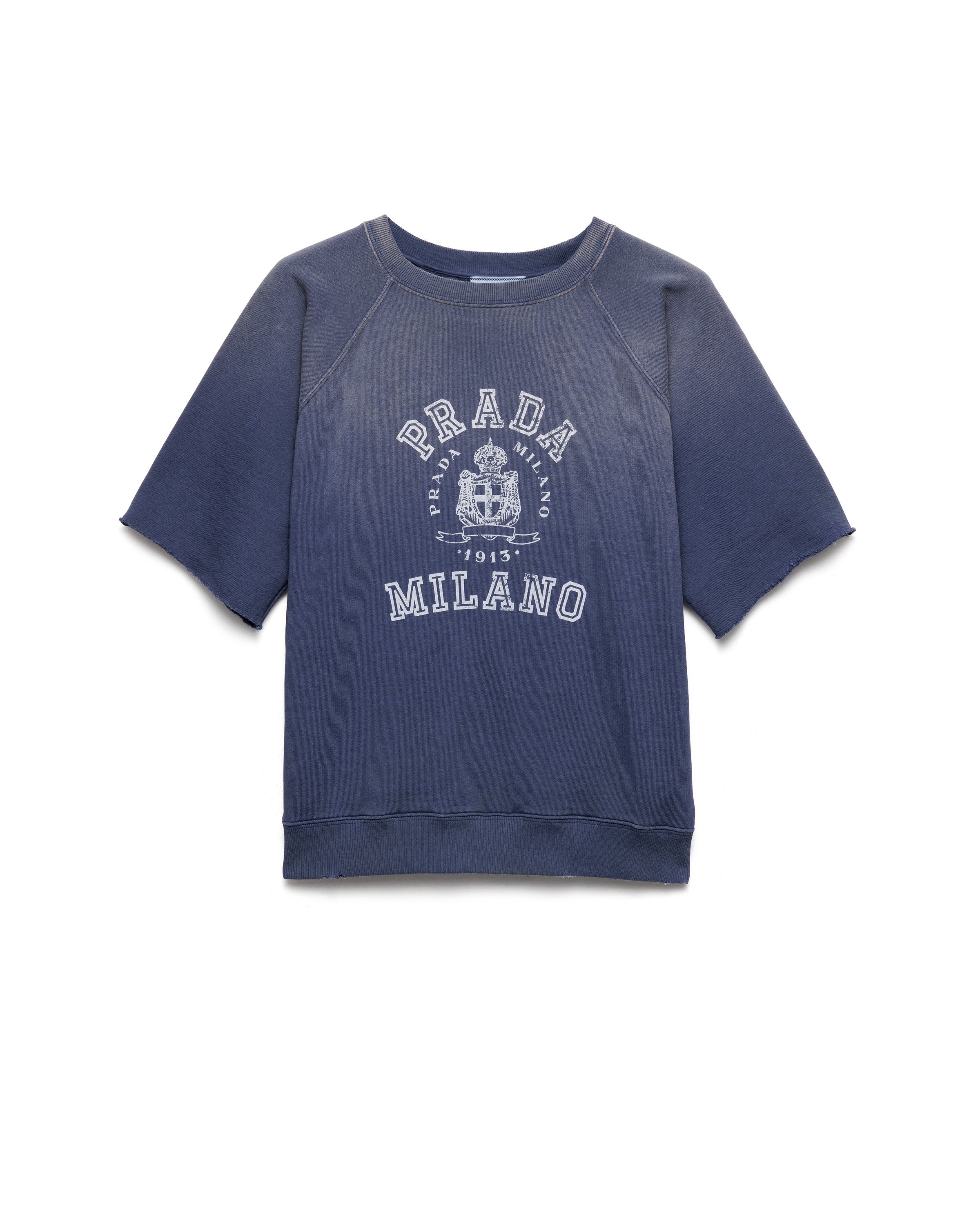 Prada T-shirt En Coton Molletonné, Femme, Bleu, Taille XS
