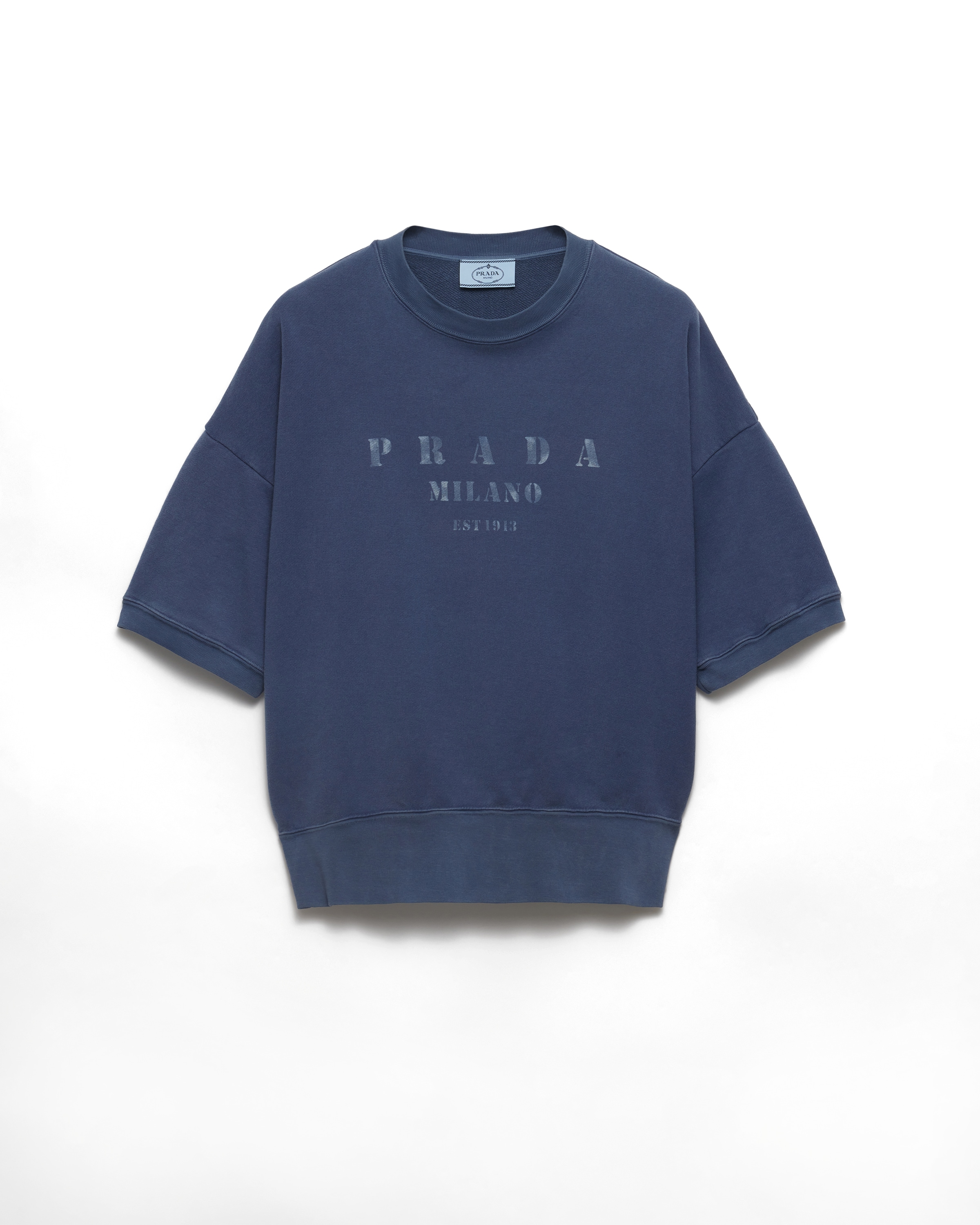 Prada Sweat-shirt À Manches Courtes En Coton, Femme, Bleu, Taille XS