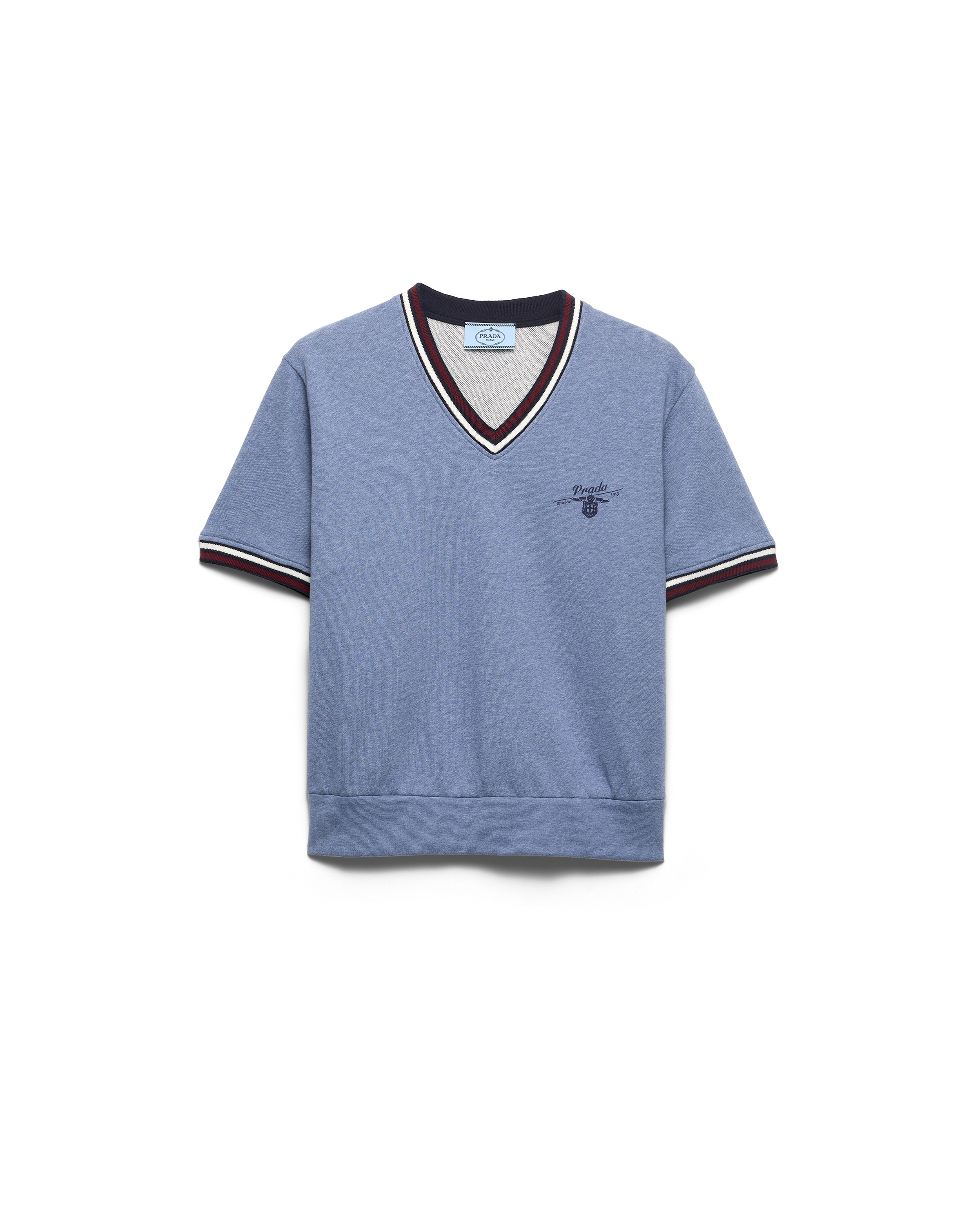 Prada Sudadera De Felpa De Algodón Con Escote En V, Mujer, Mezcla Aviación, Talla M