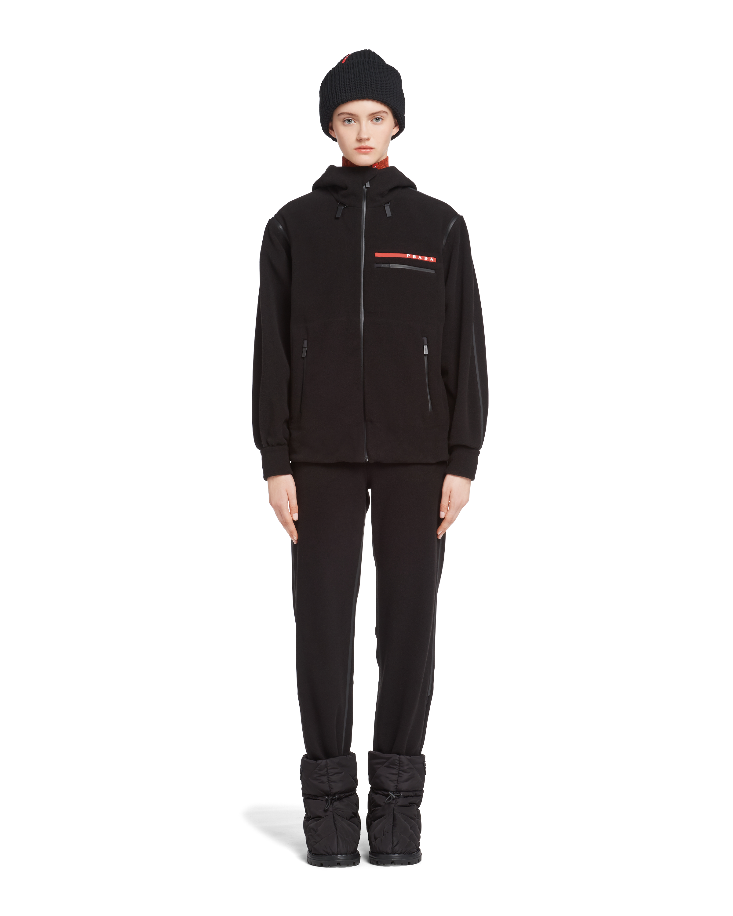 Black Recycled Technical Fleece Hoodie | PRADA