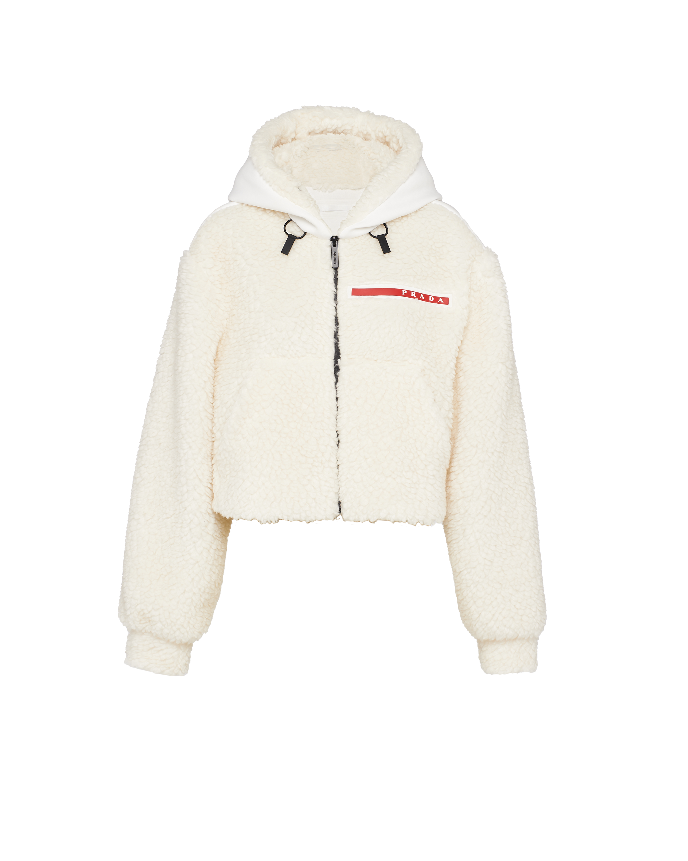 Prada Cropped Double Fleece Jacket In White/white