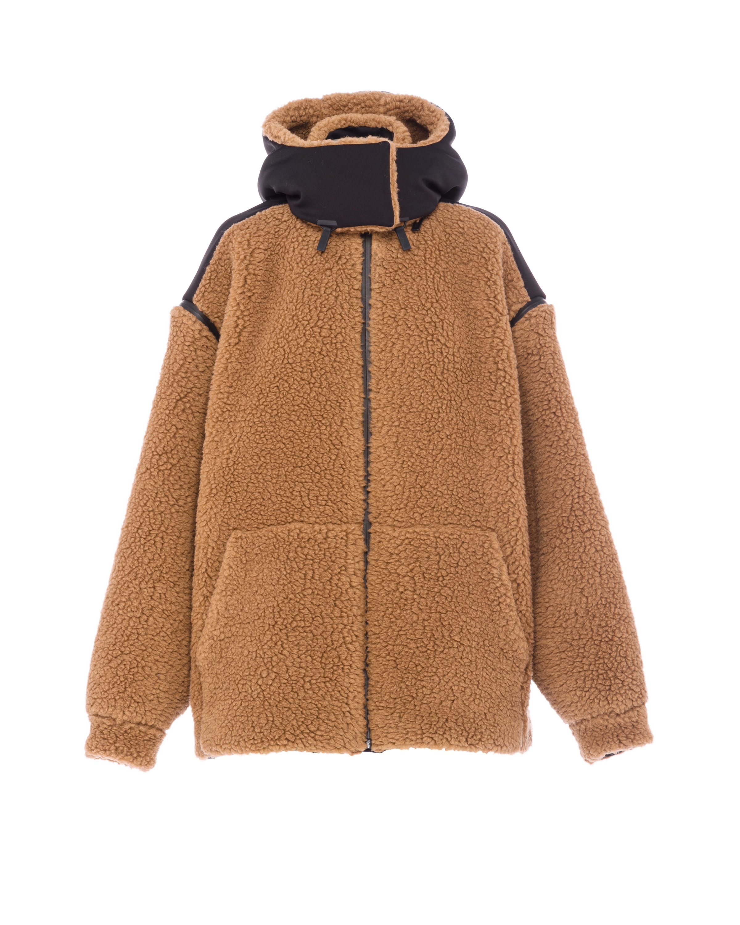 Prada Double Fleece And Recycled Technical Fabric Jacket In Camel/black