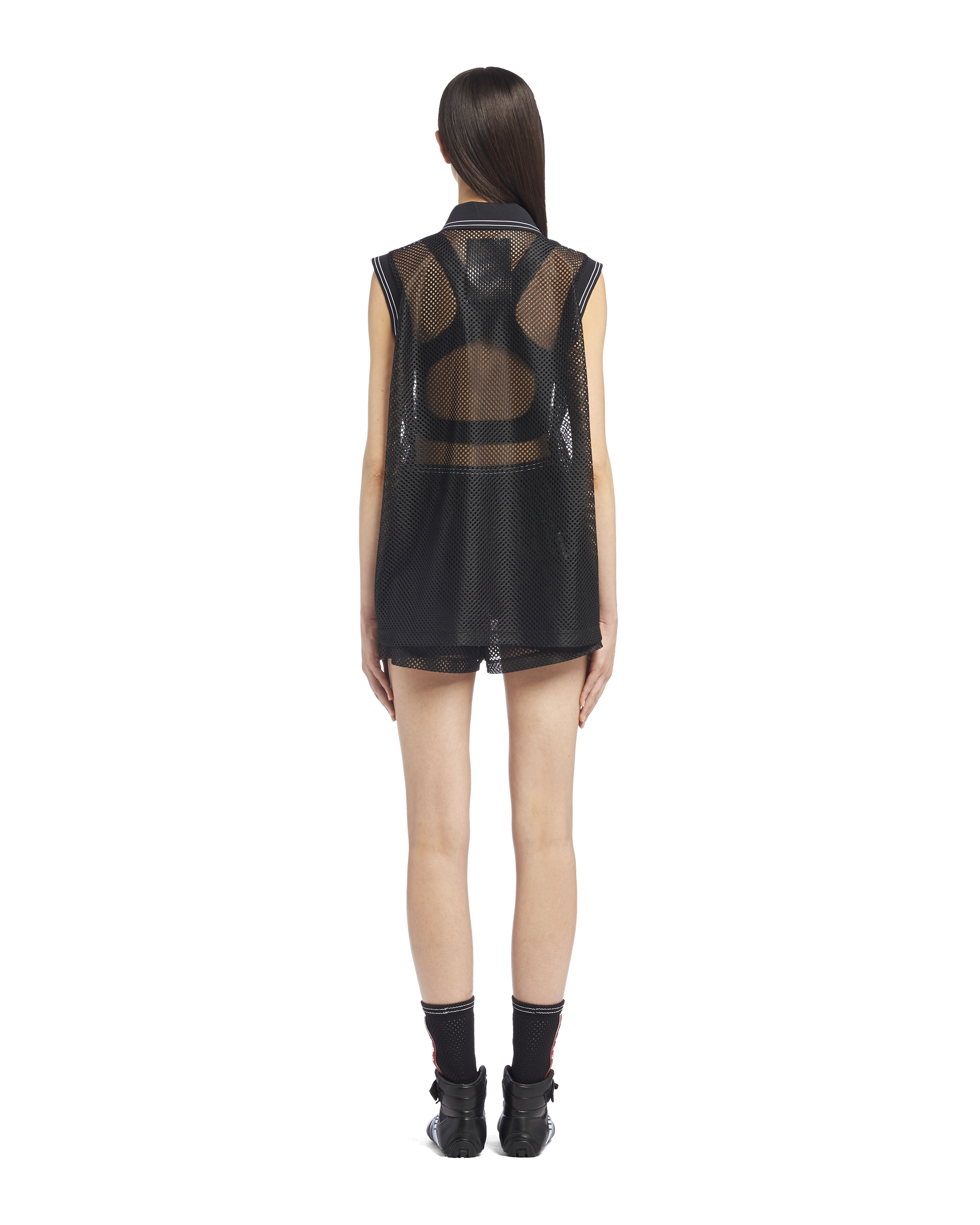 Prada Ärmelloses Poloshirt aus Meshgewebe 4