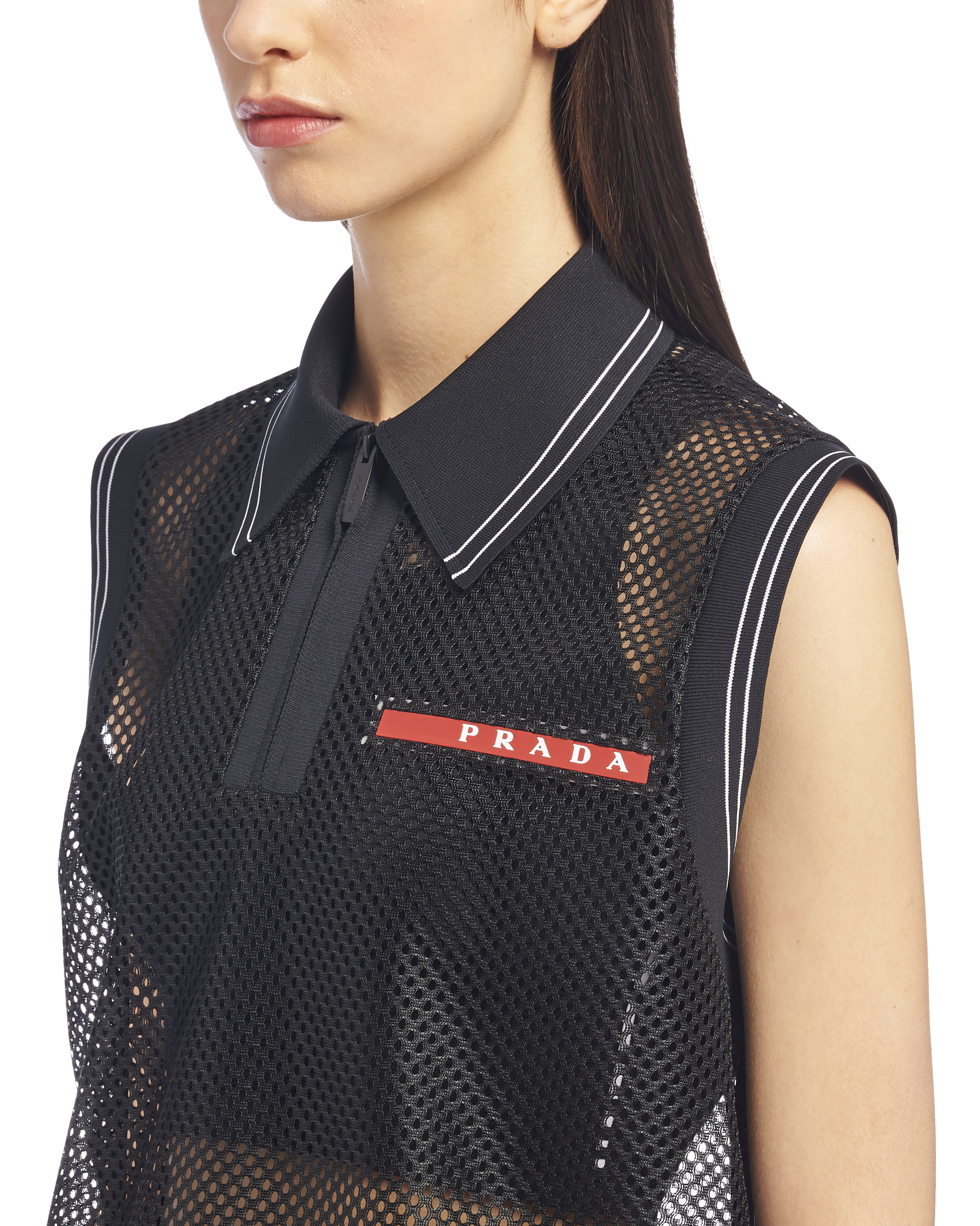 Prada Ärmelloses Poloshirt aus Meshgewebe 5