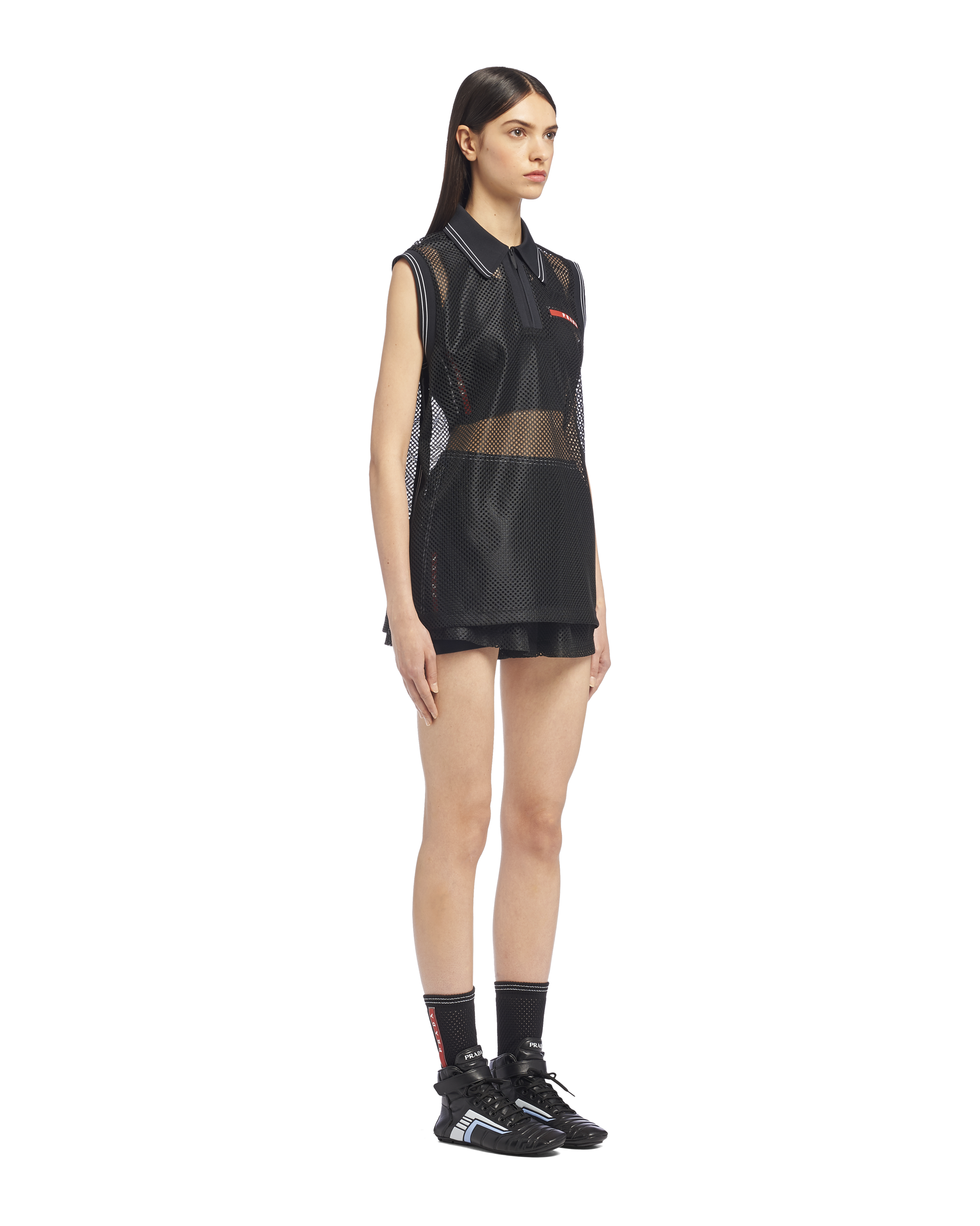 Prada Ärmelloses Poloshirt aus Meshgewebe 3