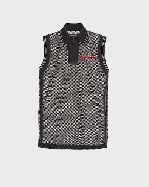 Prada Ärmelloses Poloshirt aus Meshgewebe 1