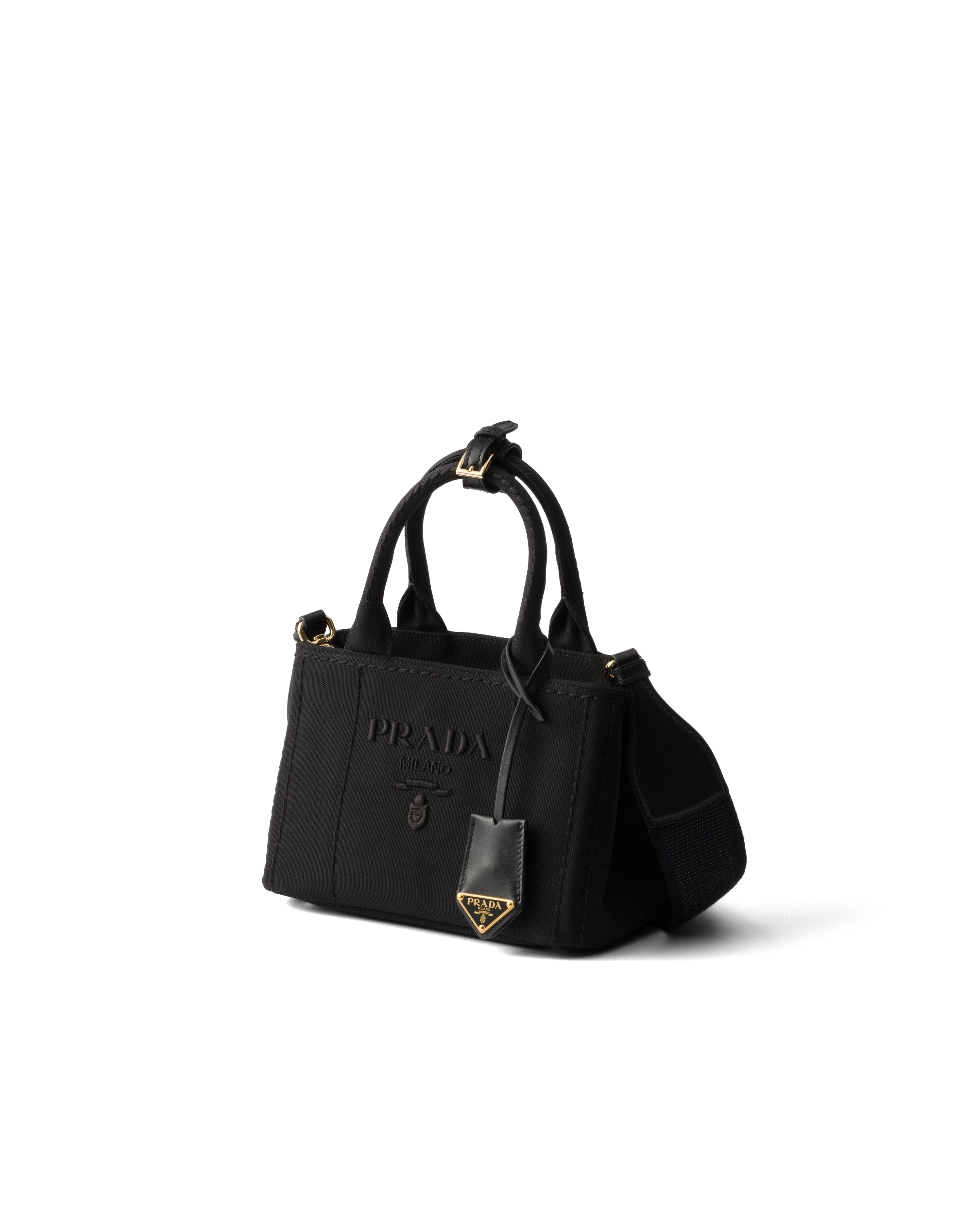 Prada Women's Jardiniere Small Cotton Canvas Top Handle Bag In Schwarz