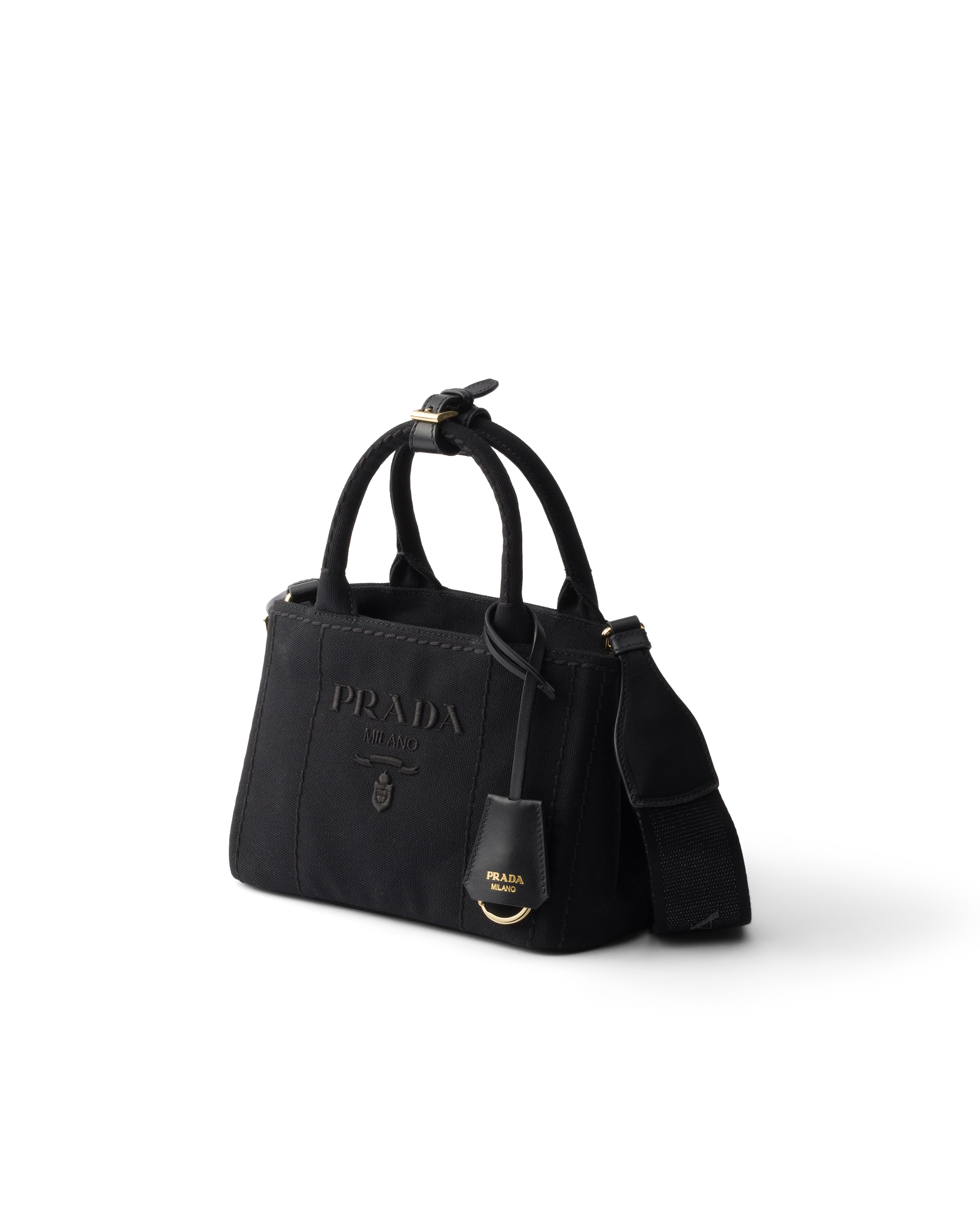 Prada Women's Jardiniere Small Cotton Canvas Top Handle Bag In Black