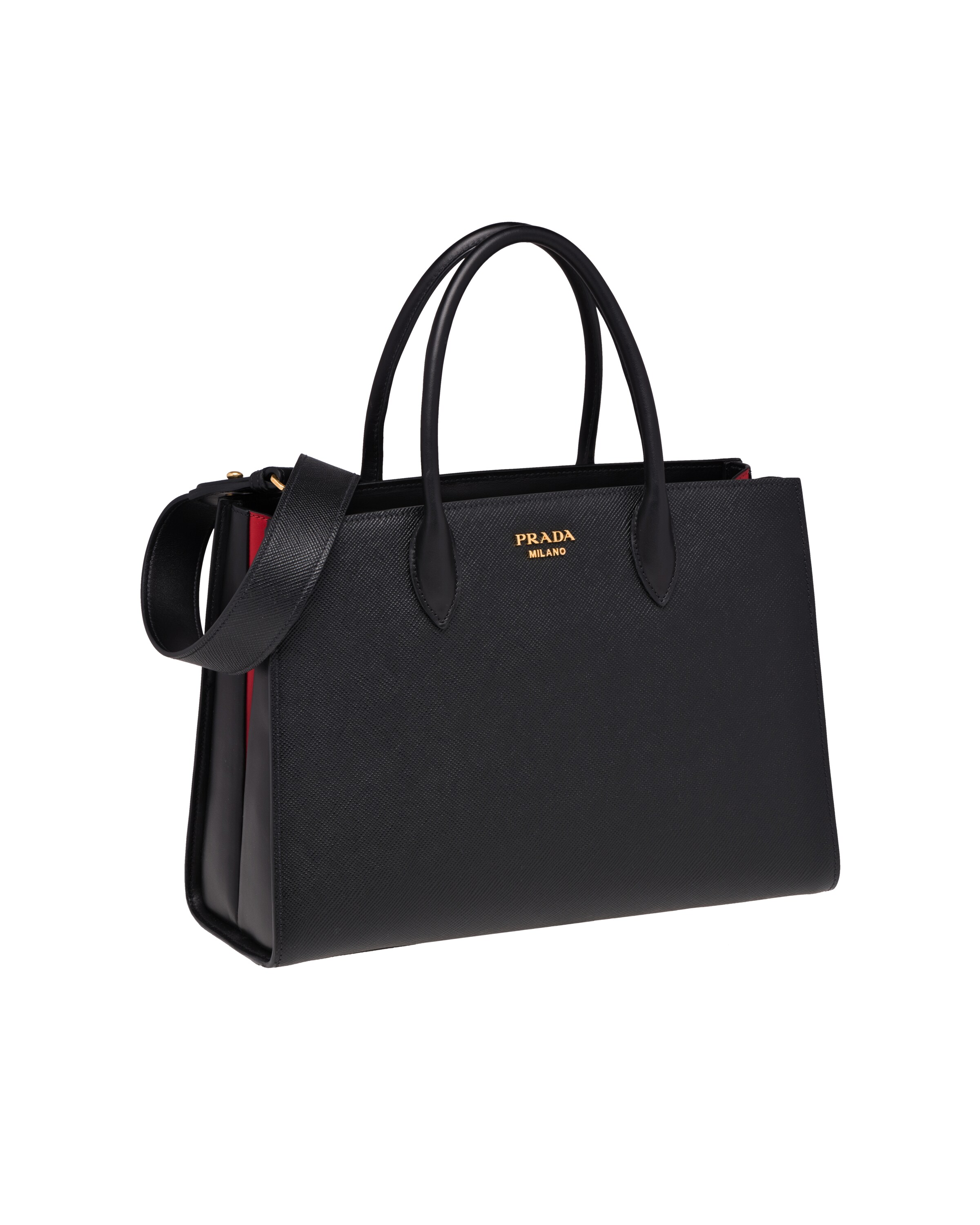 Black/fiery Red Large Saffiano Leather Handbag Prada
