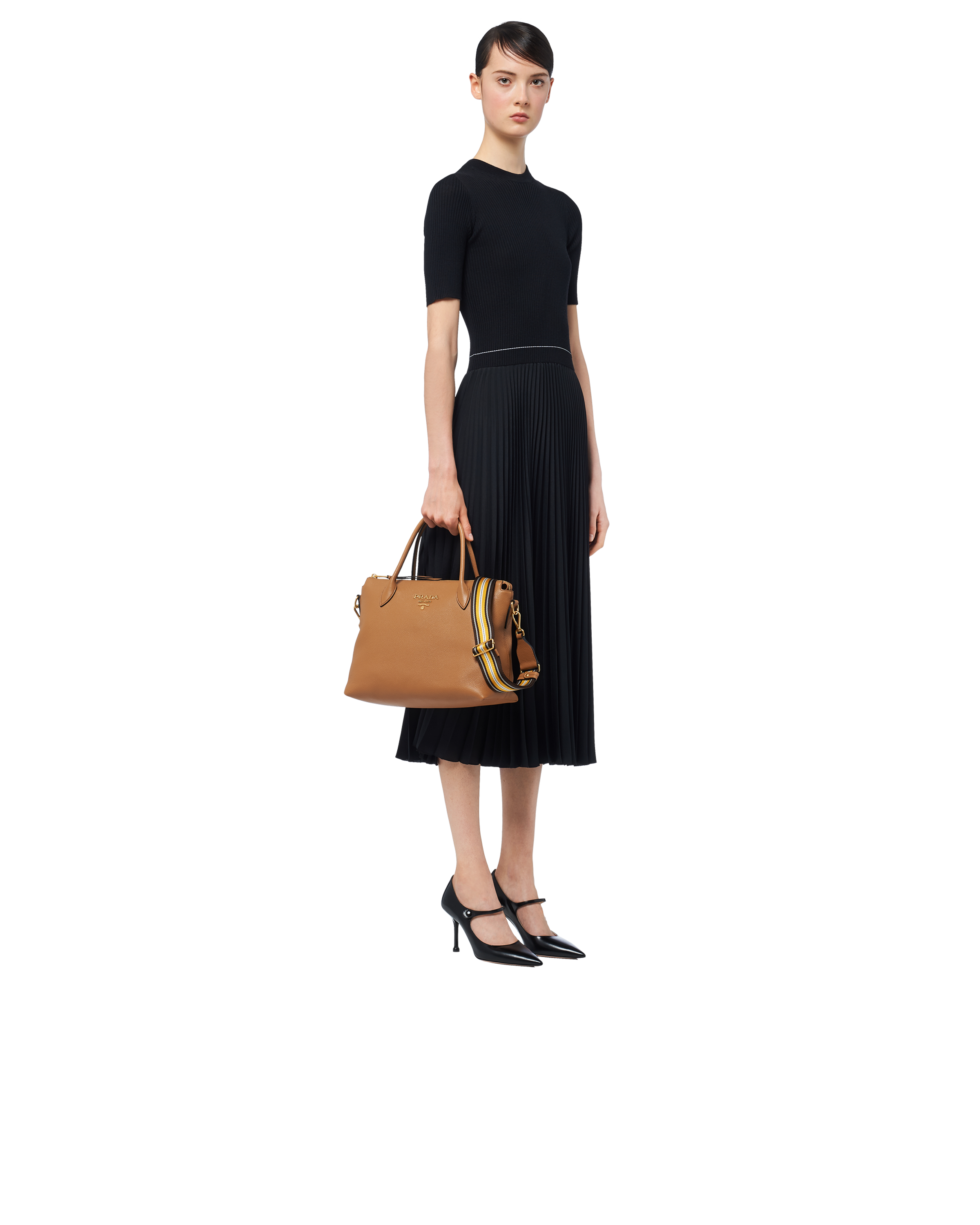 prada leather handbag white and caramel