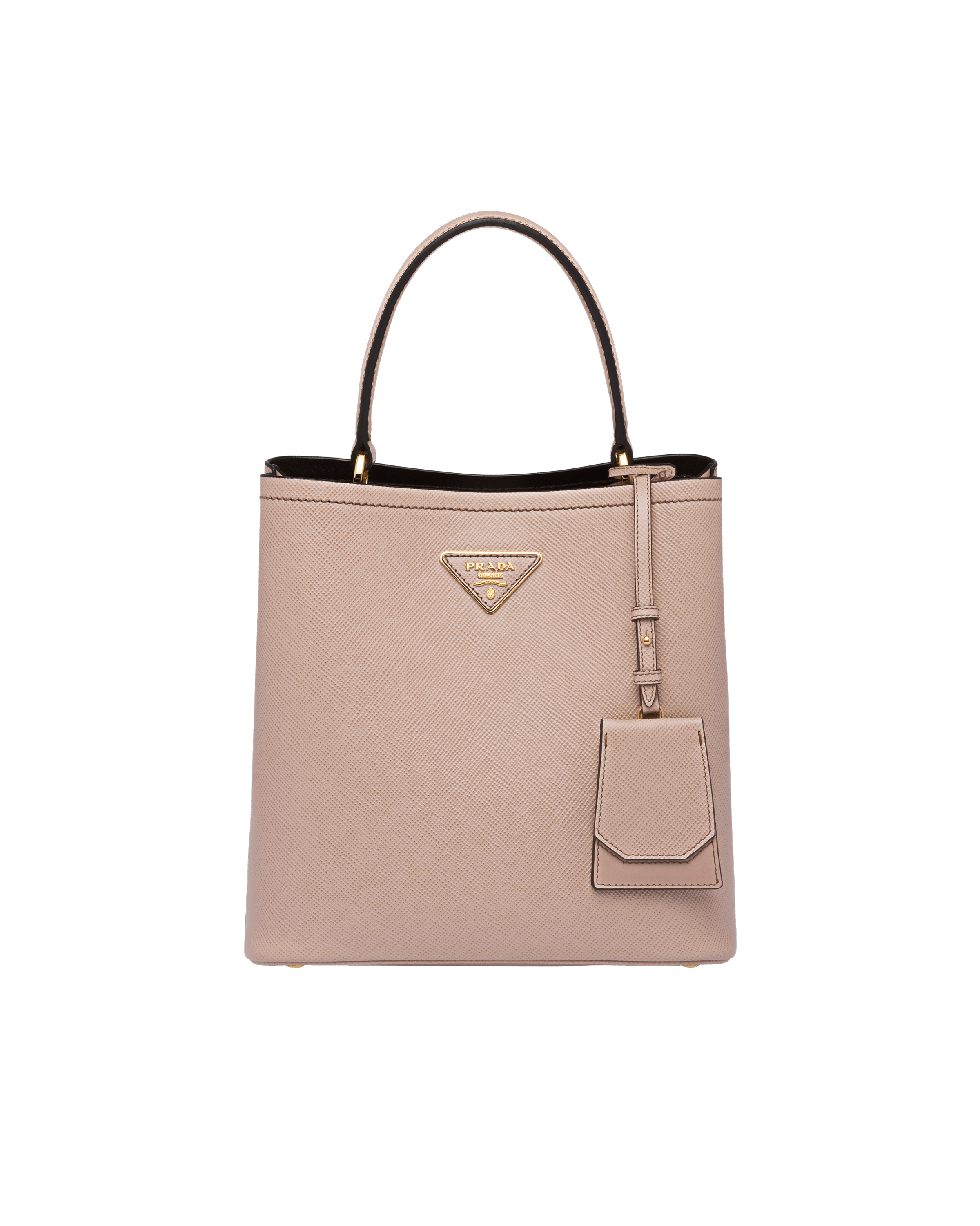 Prada Medium Saffiano Leather Panier Bag In Powder Pink/black