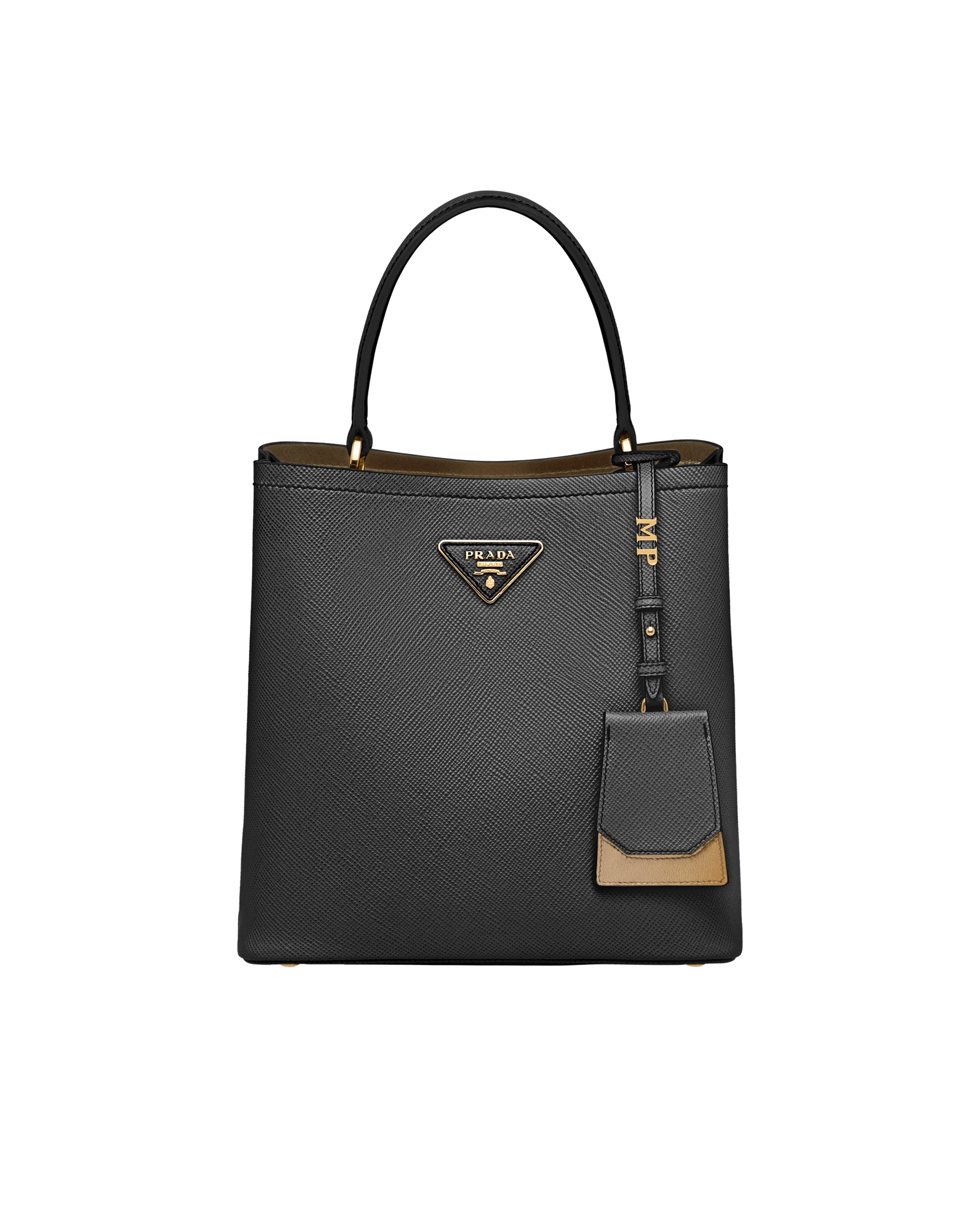 Black pyrite Medium Saffiano Leather Prada Panier Bag PRADA