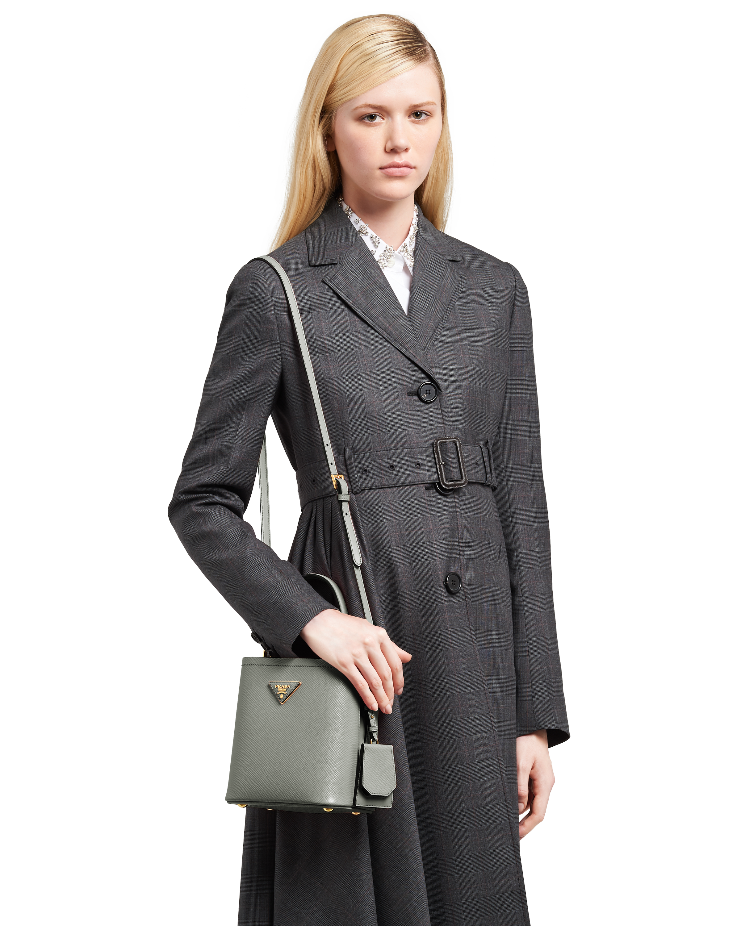 Slate black Small Saffiano Leather Prada Panier Bag PRADA