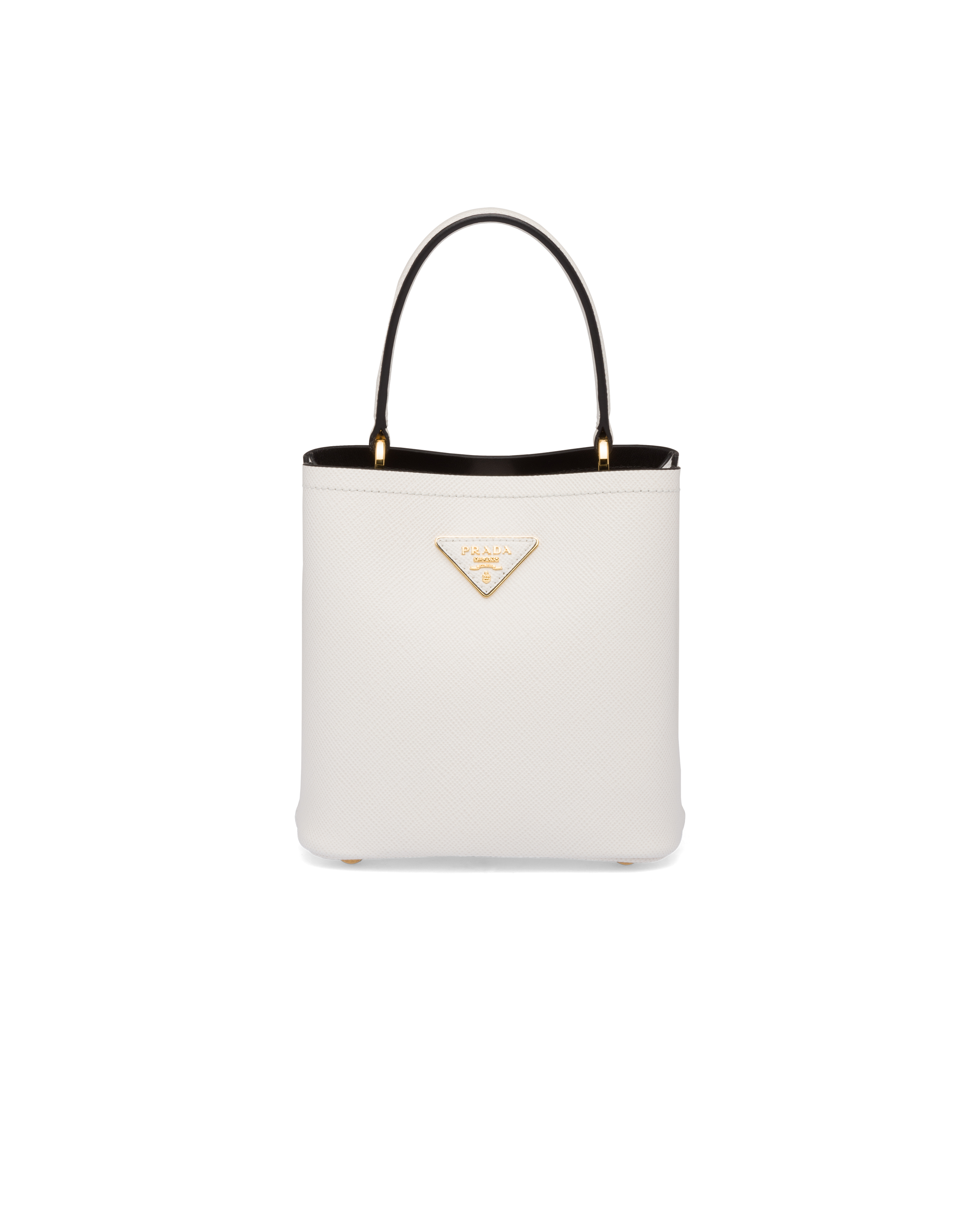 Shop Prada Small Saffiano Leather  Panier Bag In White/black