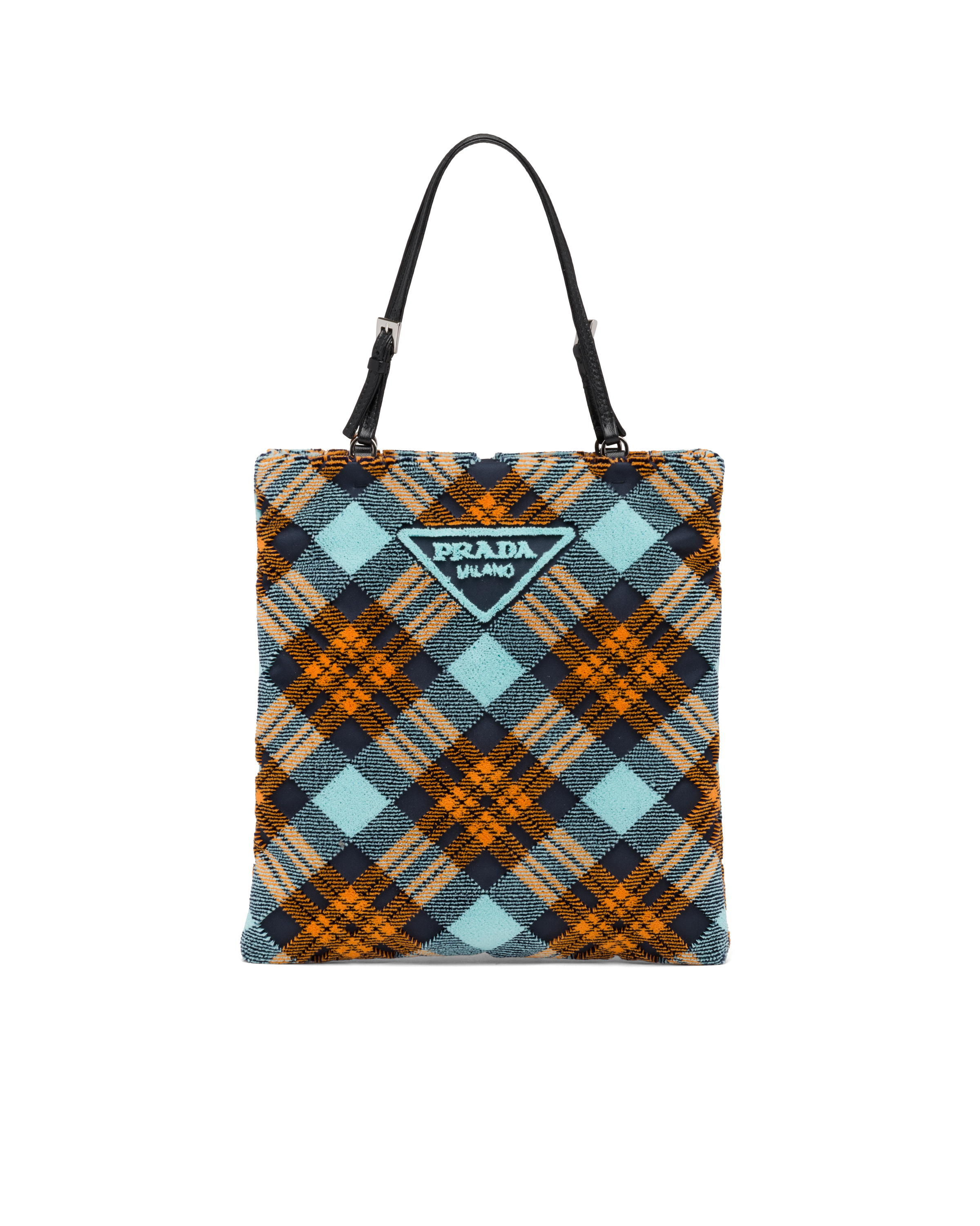 Plaid velvet handbag with Prada logo 