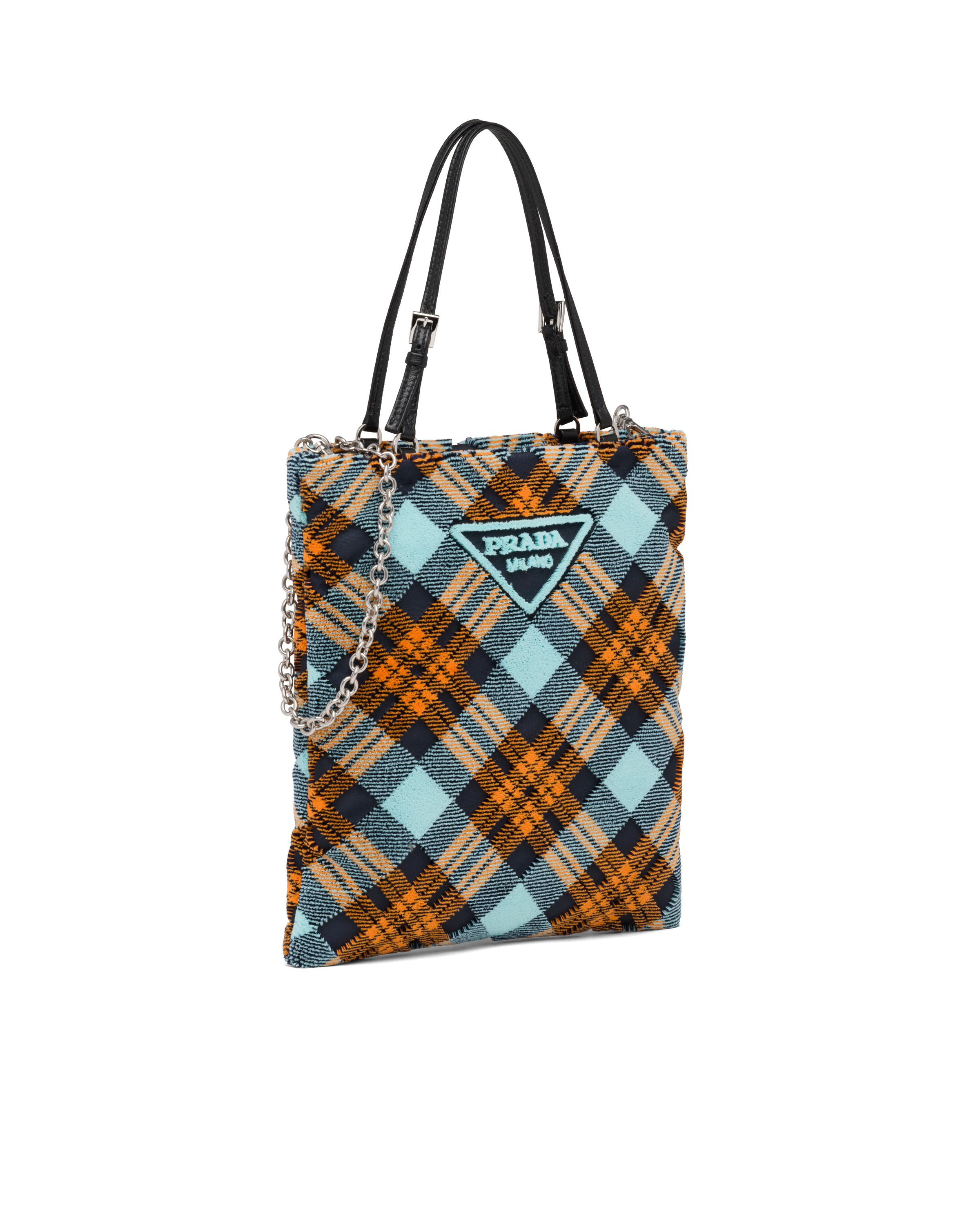 Plaid velvet handbag with Prada logo 