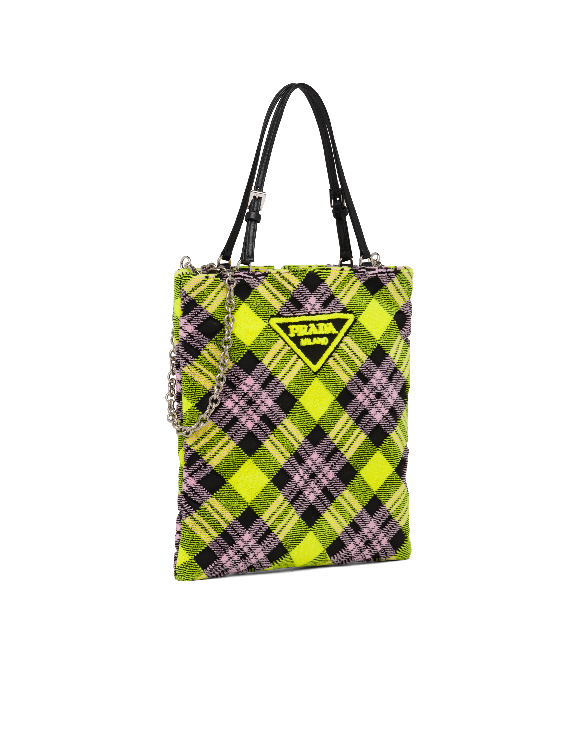 Plaid velvet handbag with Prada logo 