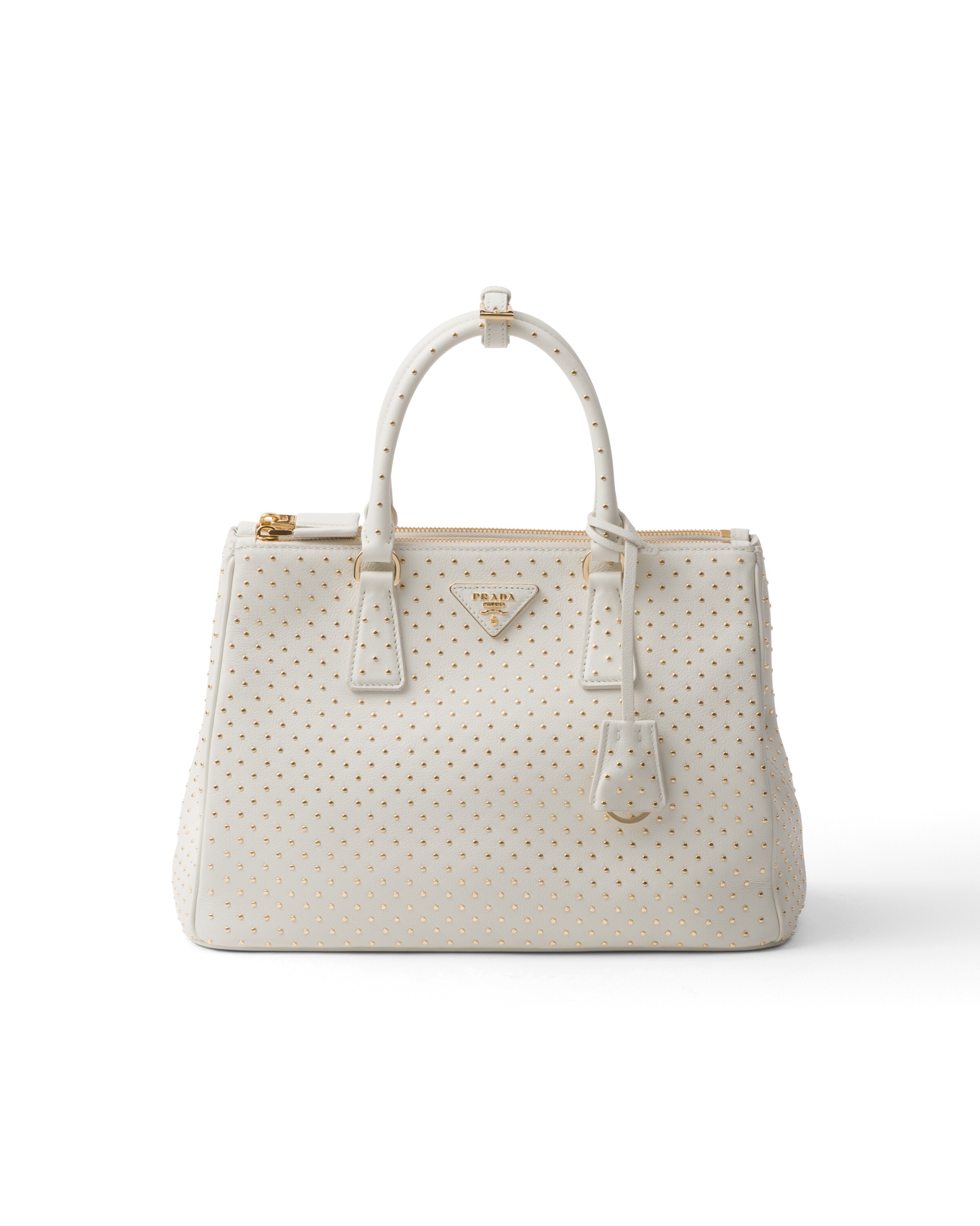 Borsa Prada Galleria Large In Pelle Con Borchie, Donna, Bianco