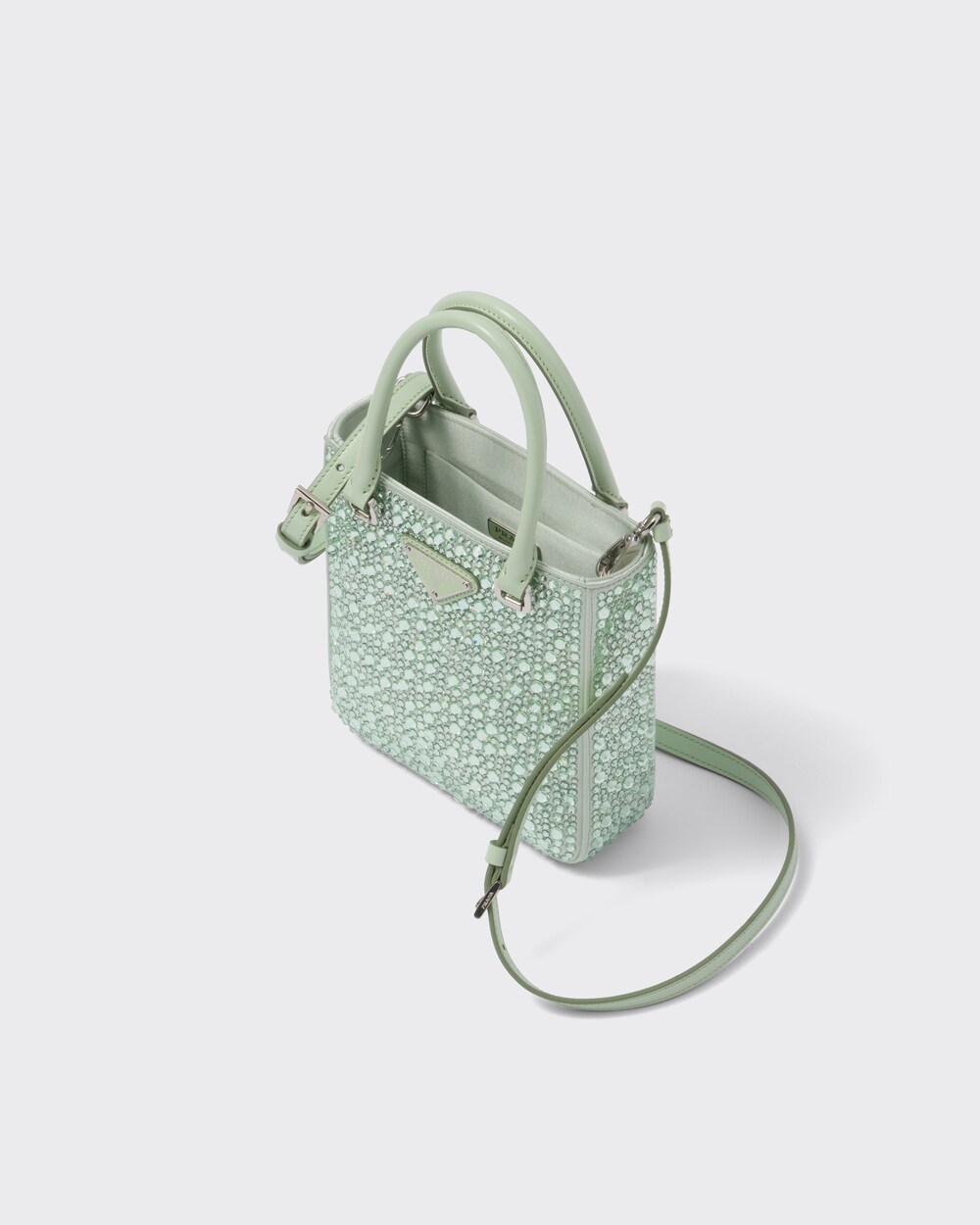 Aqua Small satin tote bag with crystals 
