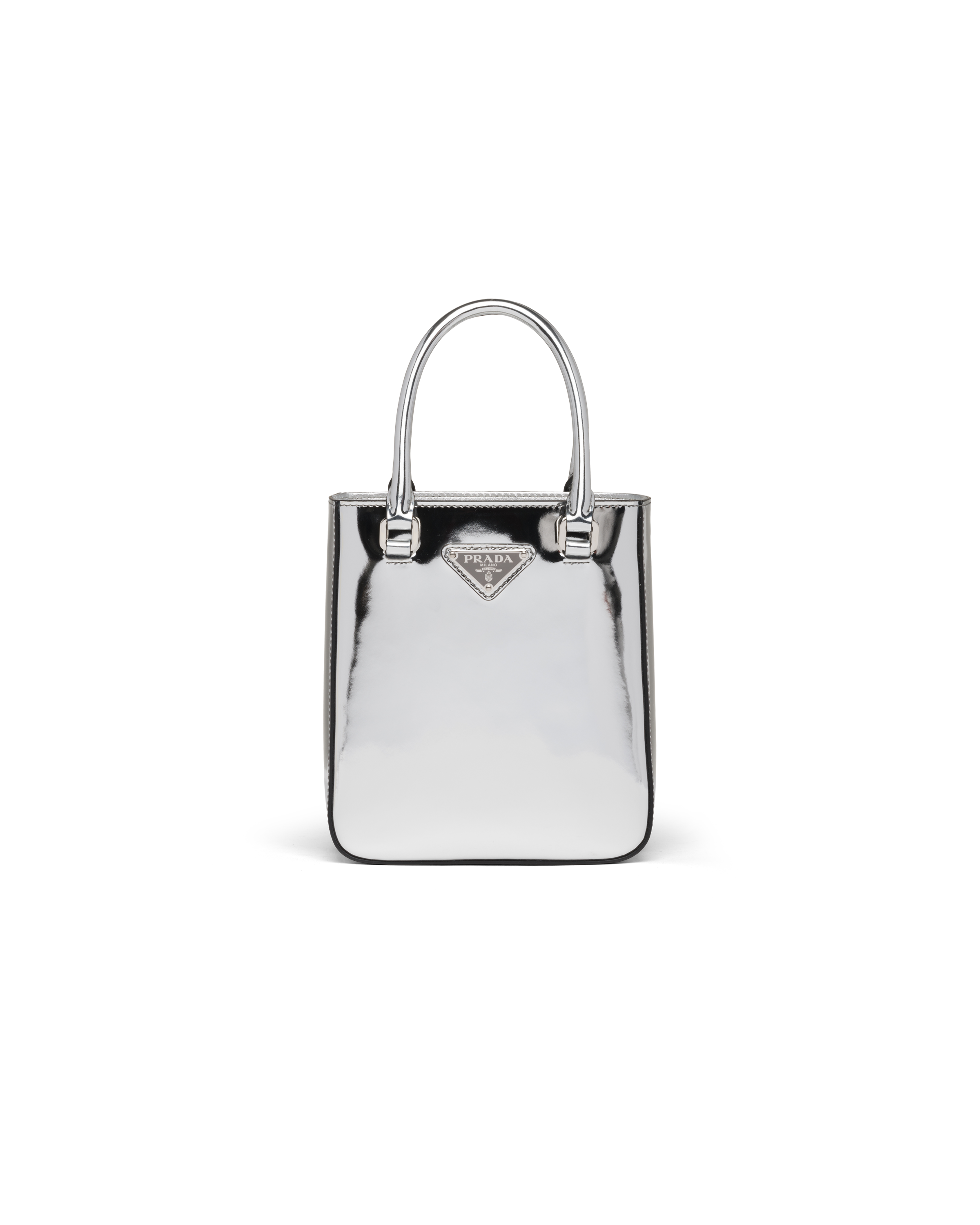 Prada Small Triangle Plaque Tote Bag In Silver | ModeSens