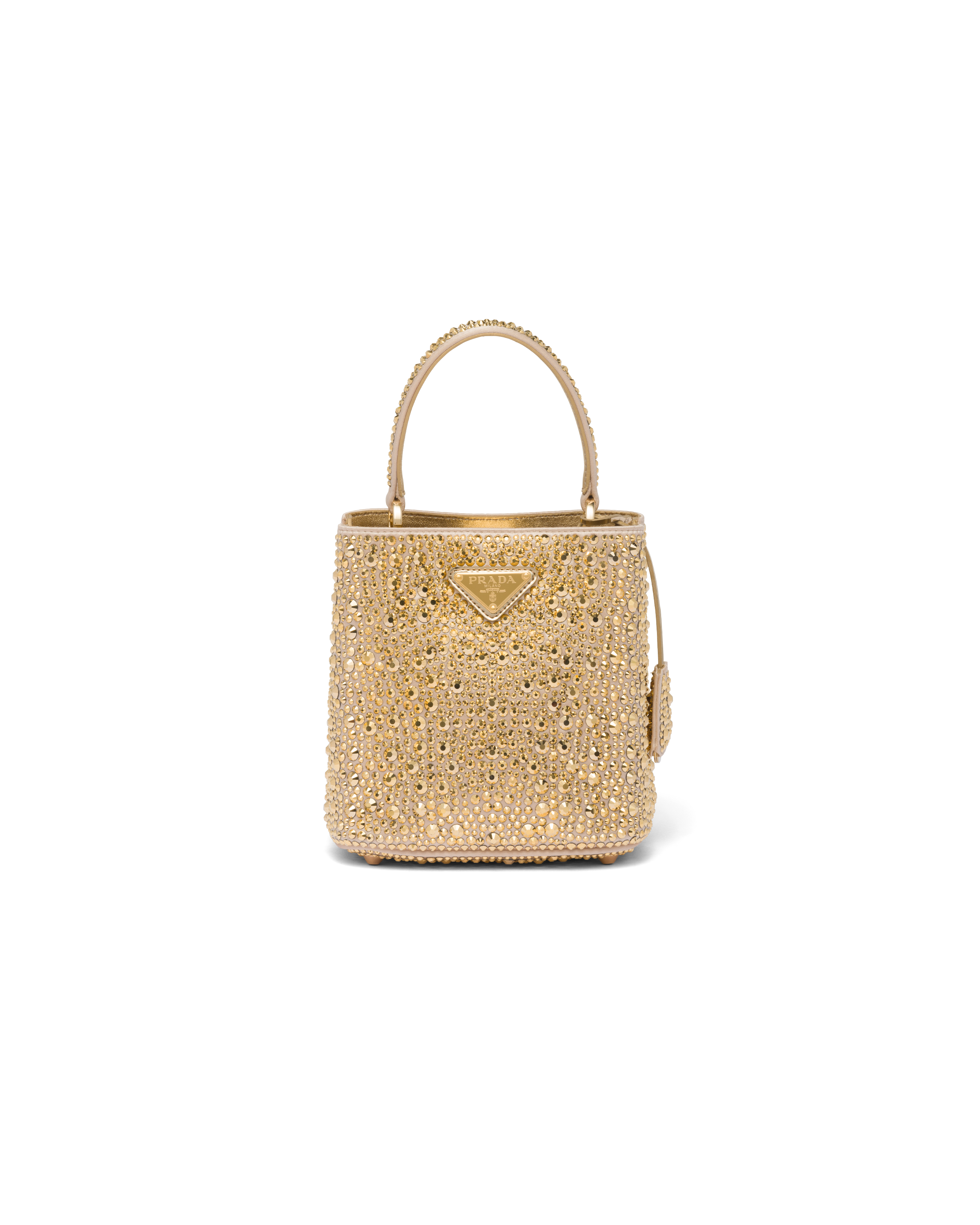 Prada Panier Satin Bag With Crystals In Platinum