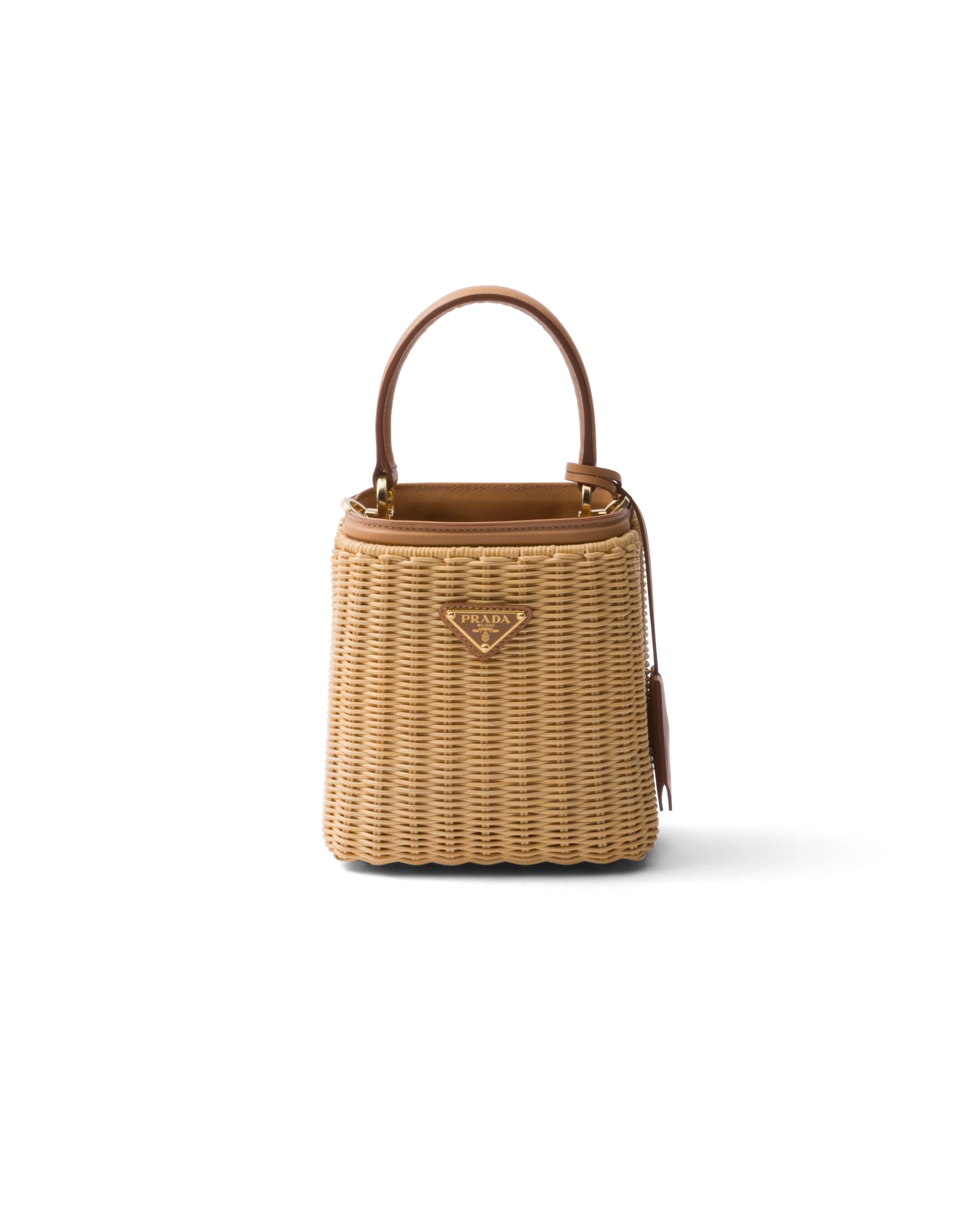 Prada Panier Mini Bag Aus Korbgeflecht Und Leder, Damen, Natur