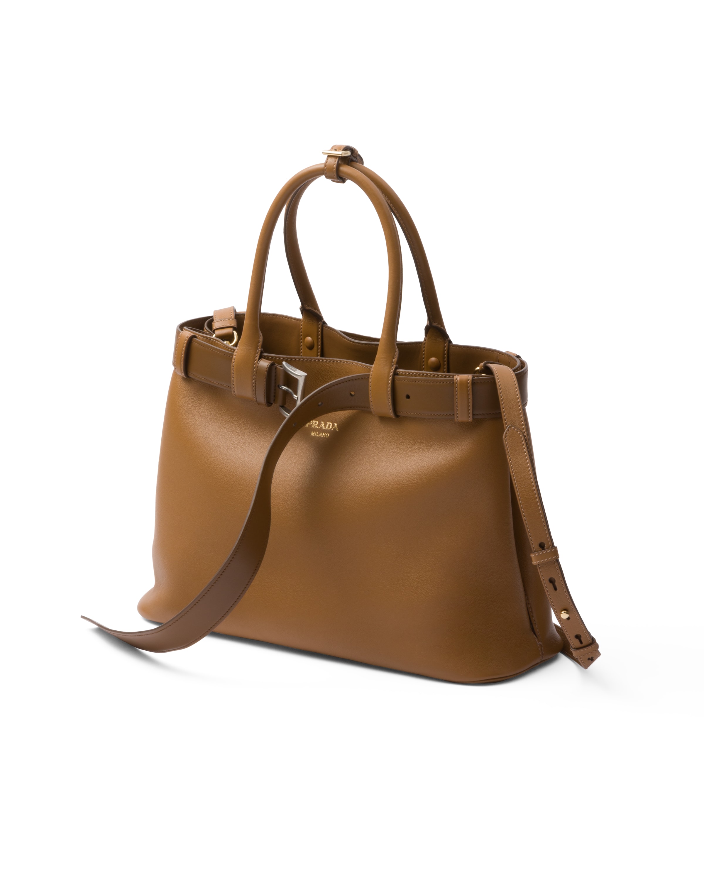 Prada Buckle Large Leather Handbag With Belt In Caramel  display picture 2