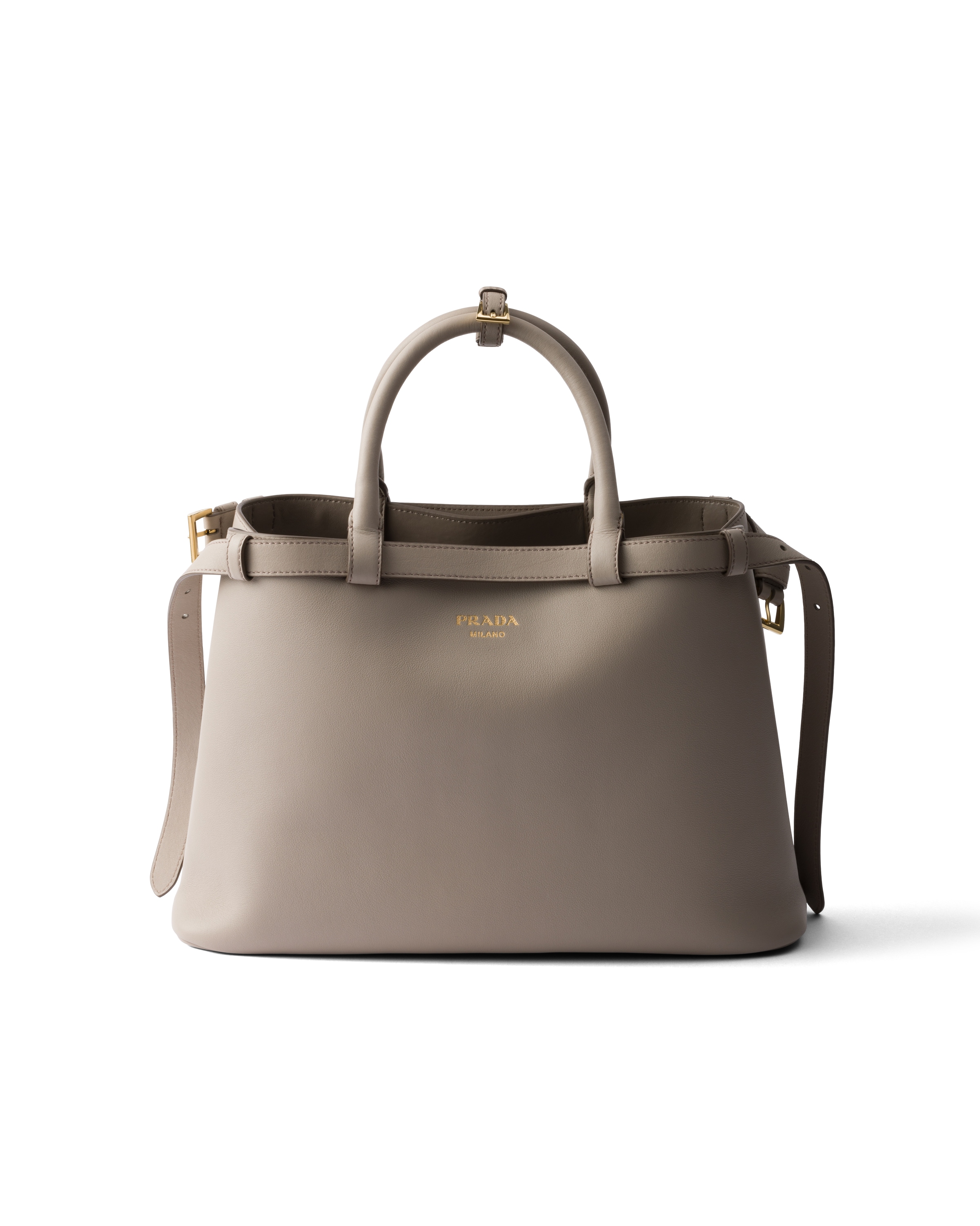 Sac Prada Buckle En Cuir Avec Double Ceinture, Femme, Pierre Ponce