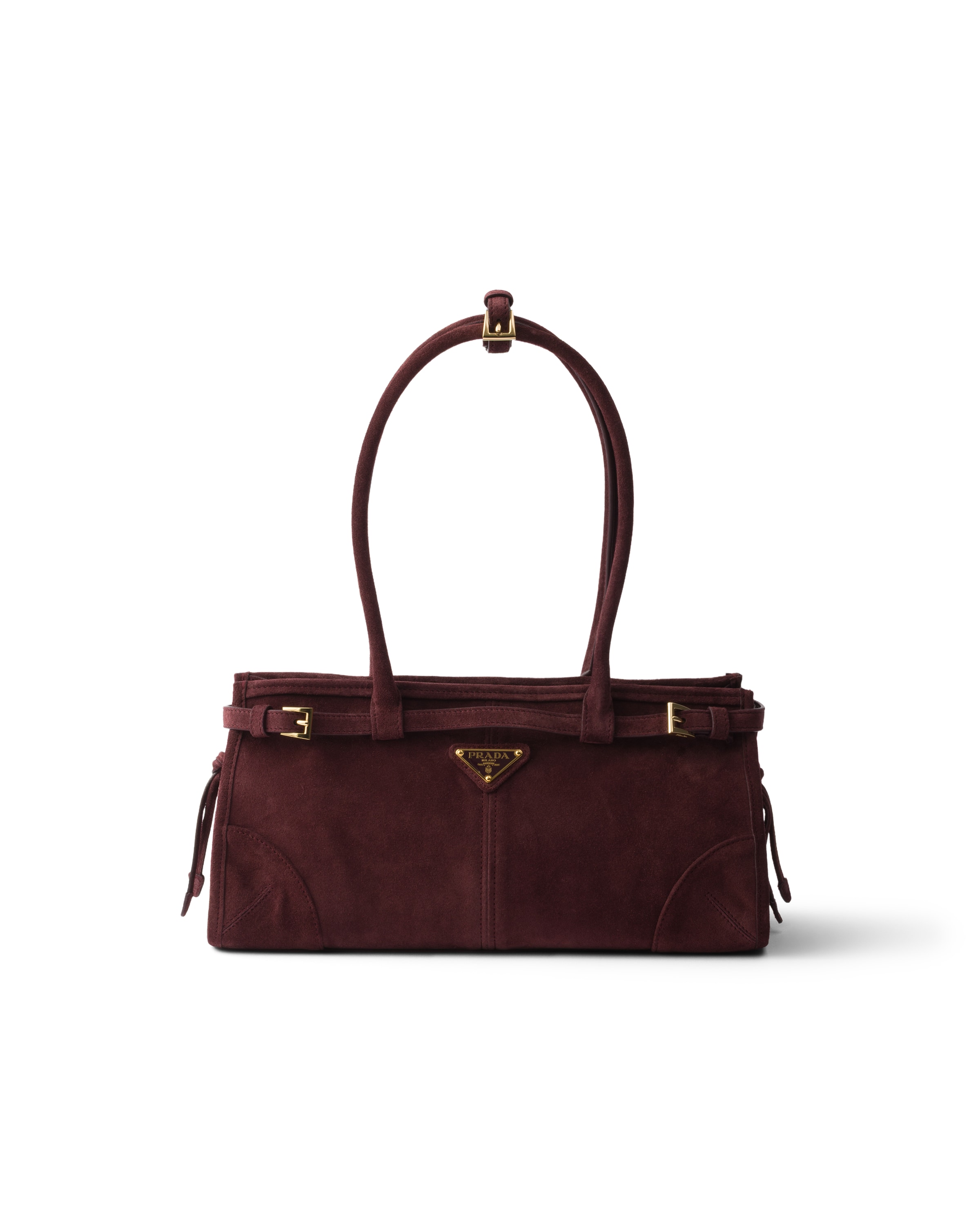 Sac À Main Prada Bonnie En Veau Velours, Femme, Bordeaux