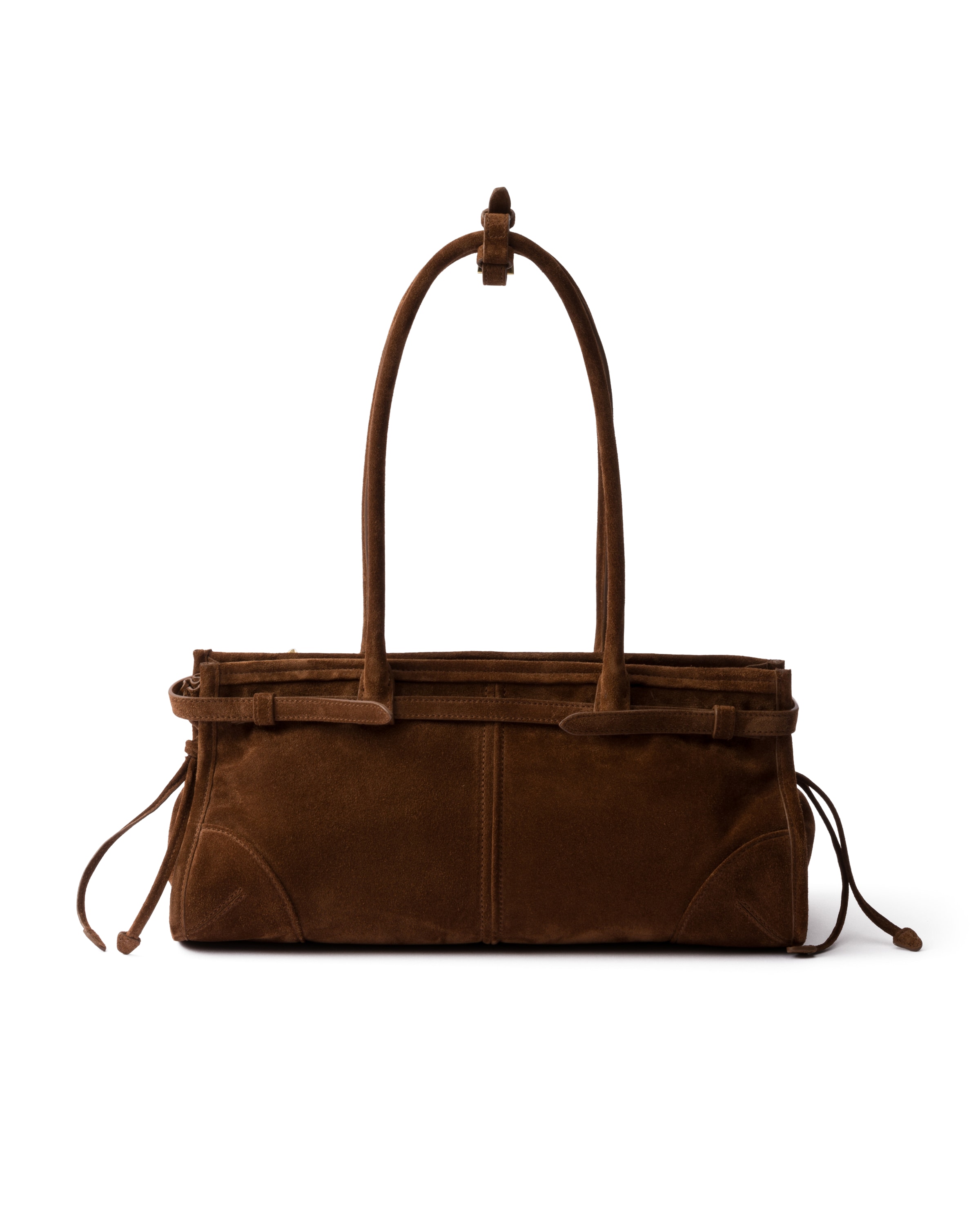Prada Suede Shoulder Handbag With Adjustable Strap In Brown