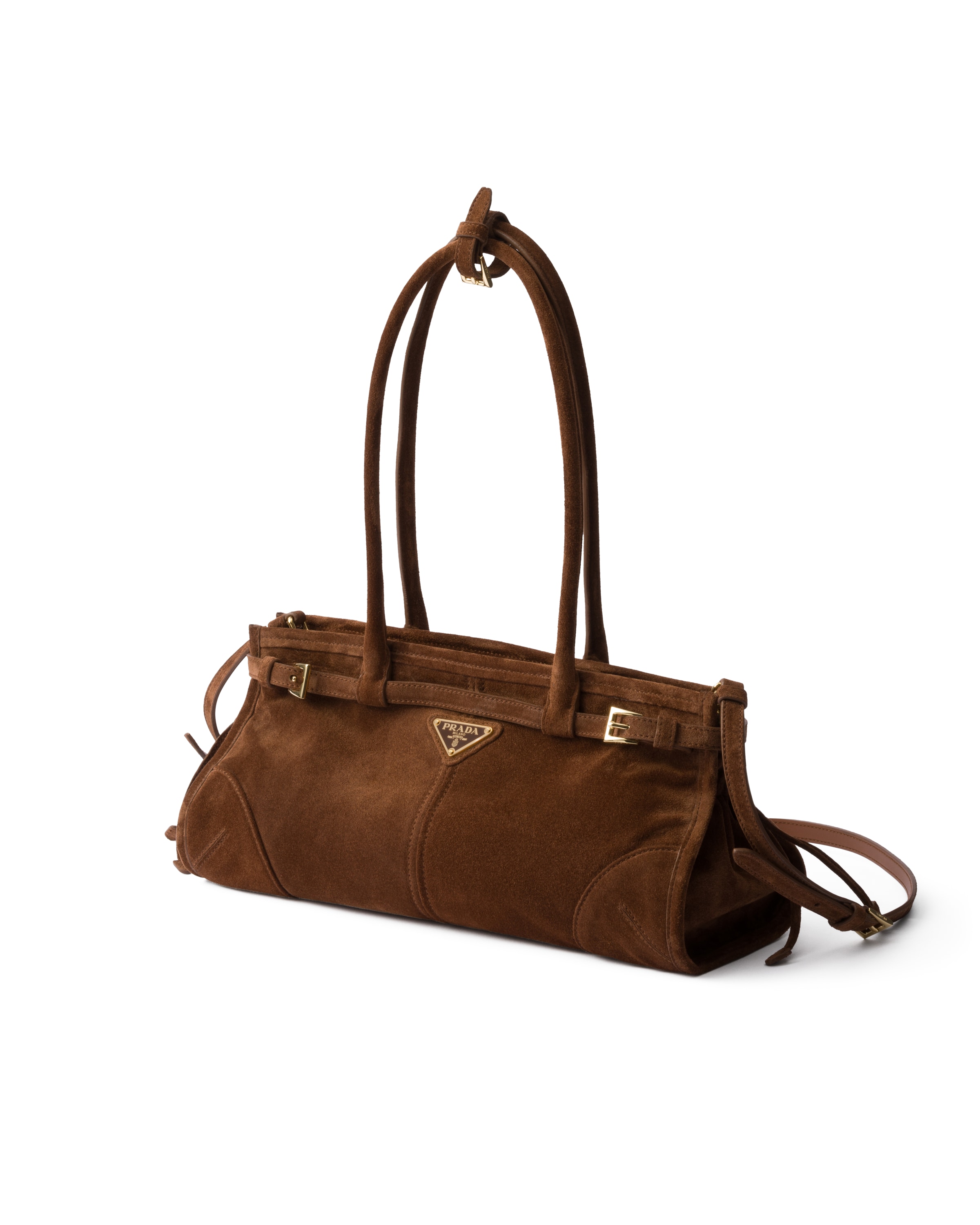 Prada Suede Shoulder Handbag With Adjustable Strap In Brown