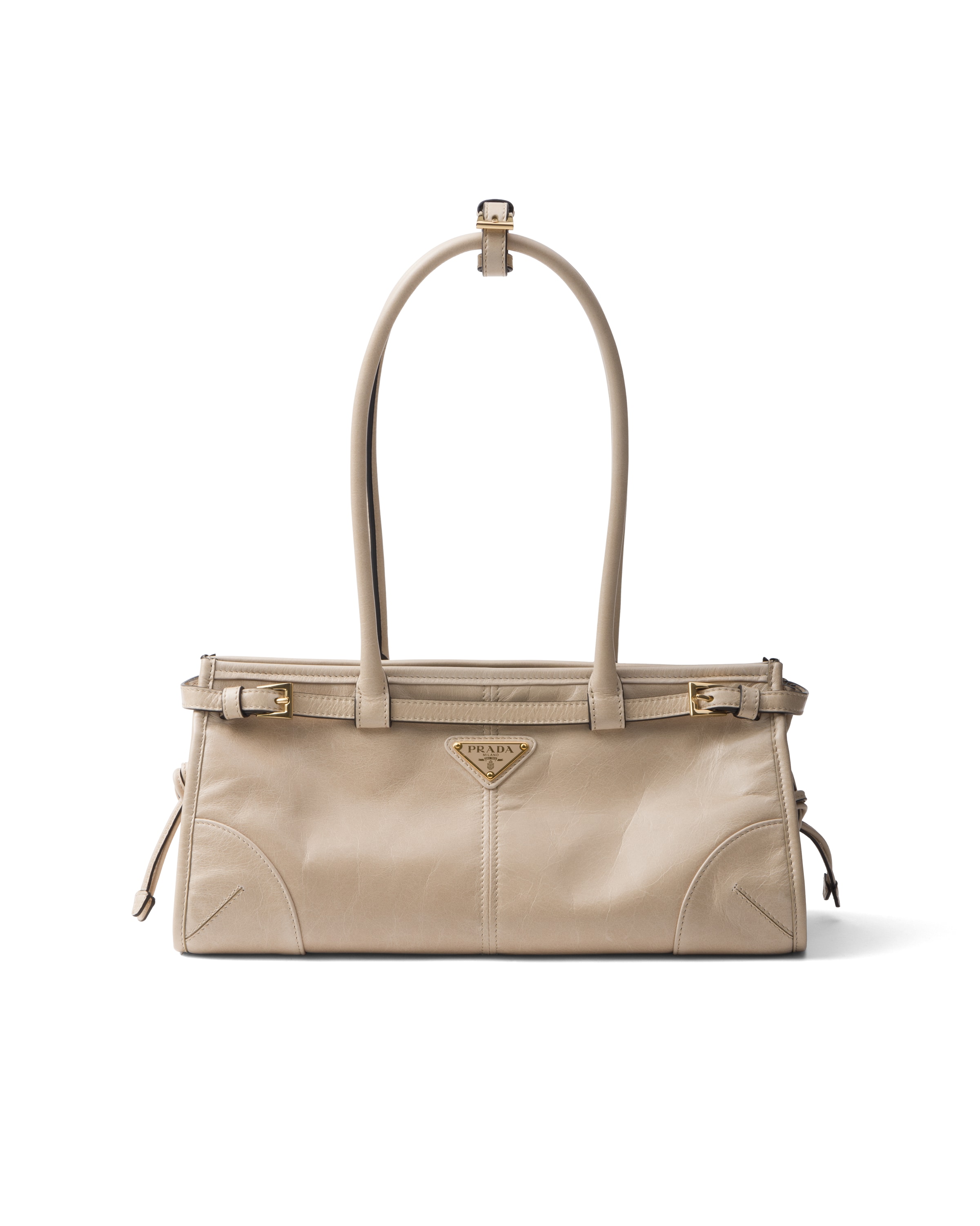 Prada Bonnie Mittelgroße Handtasche Aus Leder, Damen, Travertin