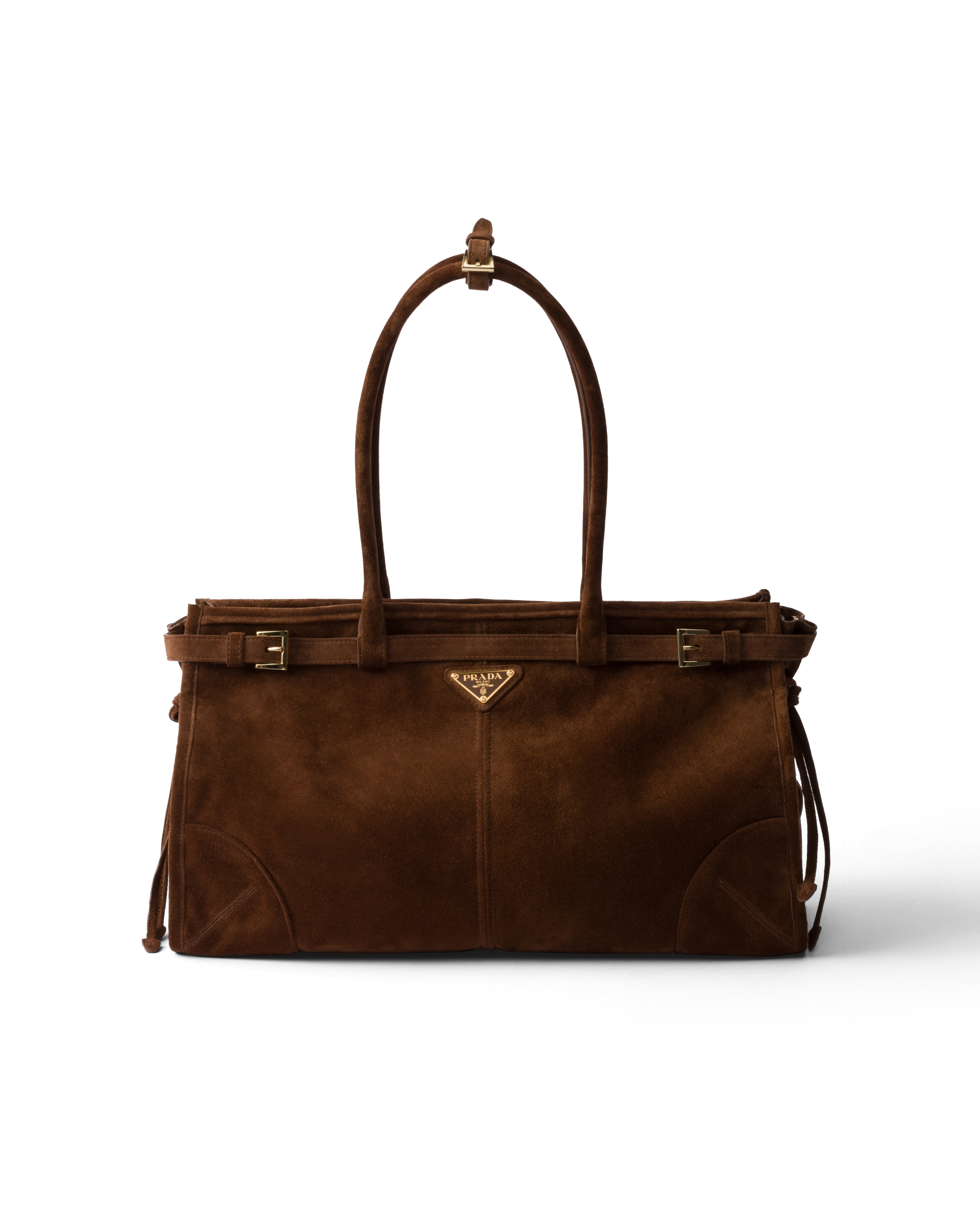 Grand Sac À Main Prada Bonnie En Veau Velours, Femme, Marron Cacao