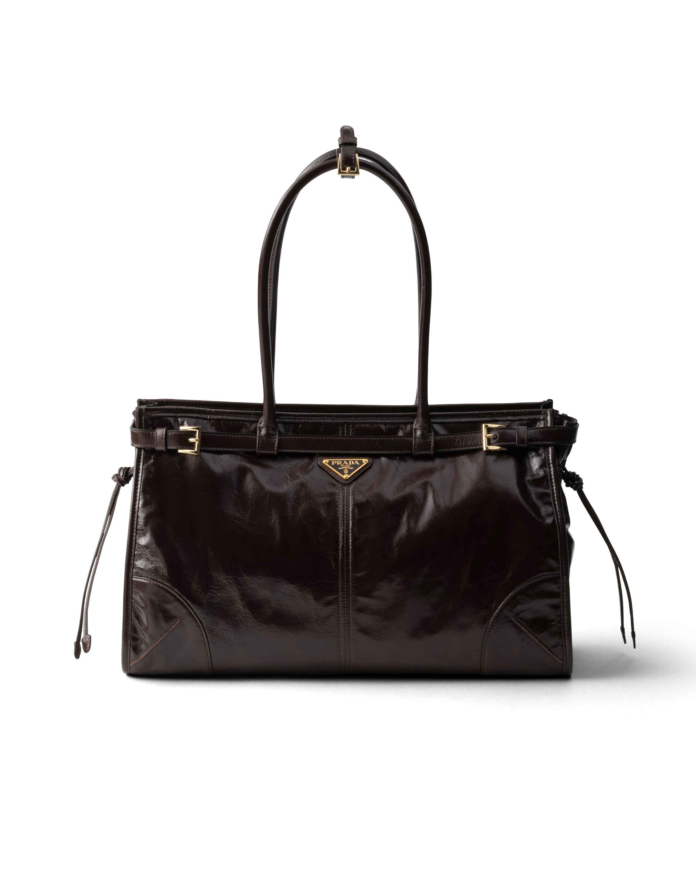Grand Sac À Main Prada Bonnie En Cuir, Femme, Marron Foncé