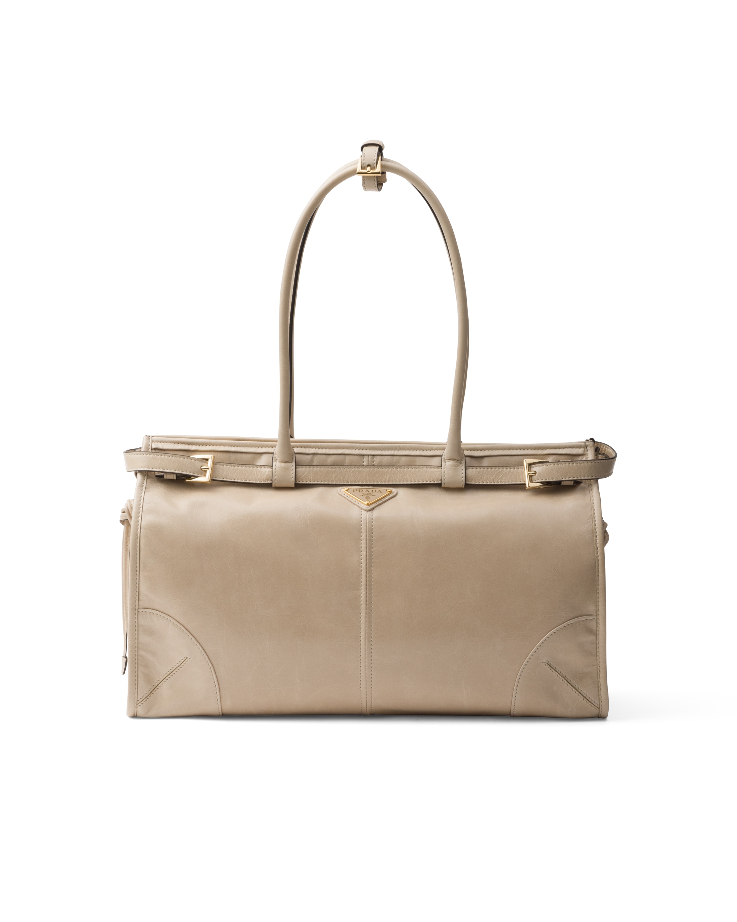 Grand Sac À Main Prada Bonnie En Cuir, Femme, Travertin