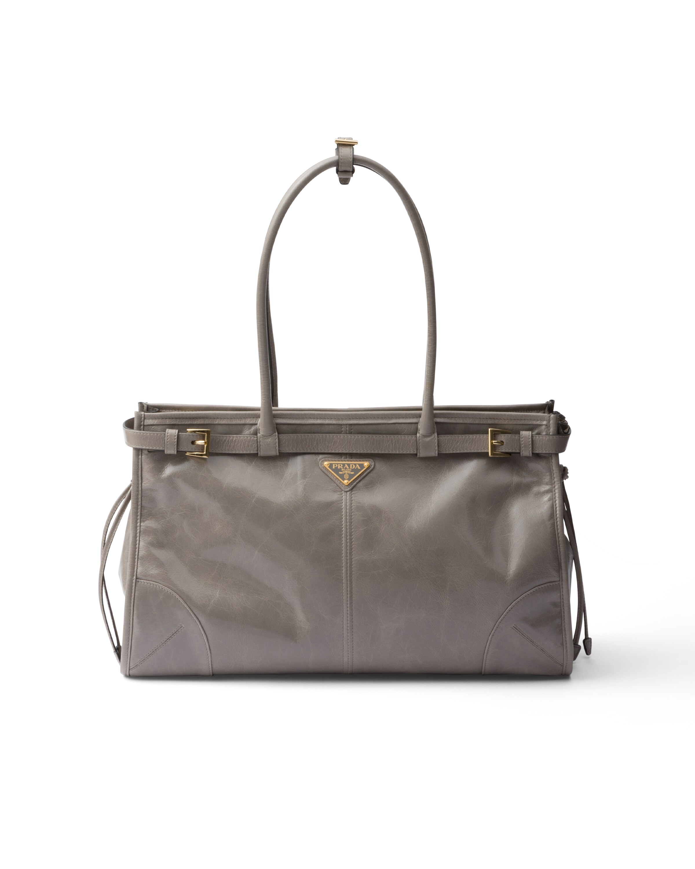 Prada Bonnie Large Leather Handbag, Women, Pewter
