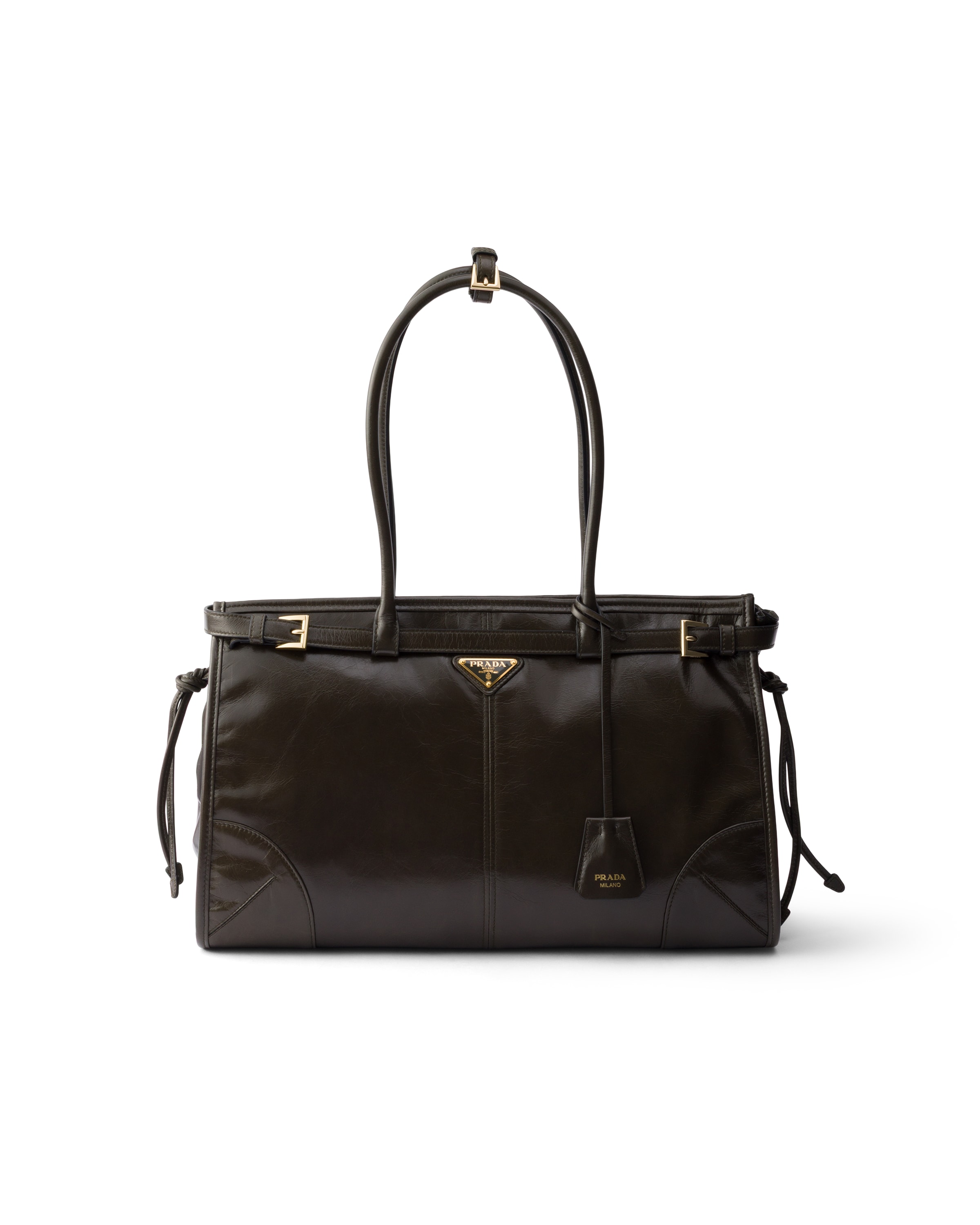 Prada Bonnie Large Leather Handbag In Forest