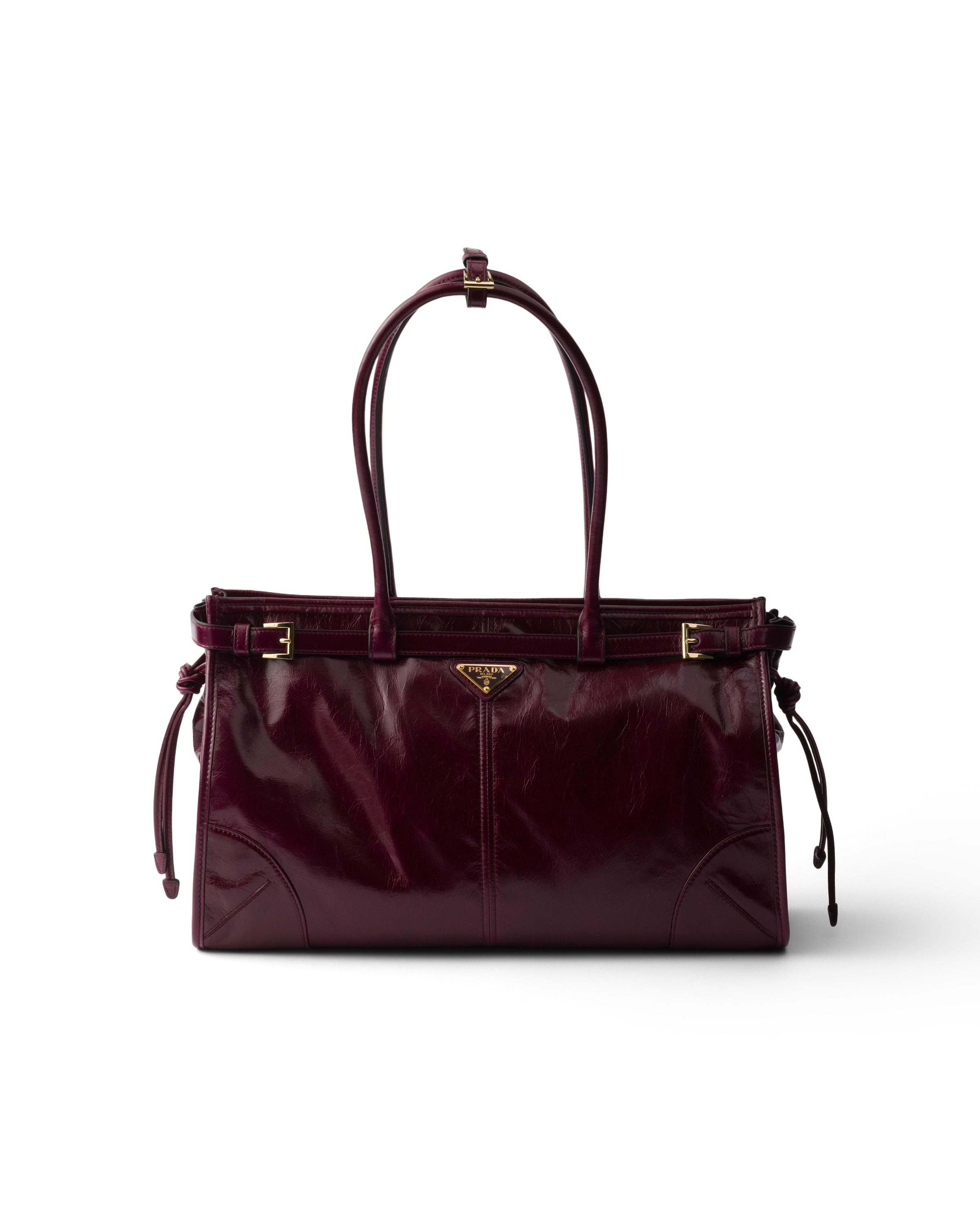 Grand Sac À Main Prada Bonnie En Cuir, Femme, Bordeaux