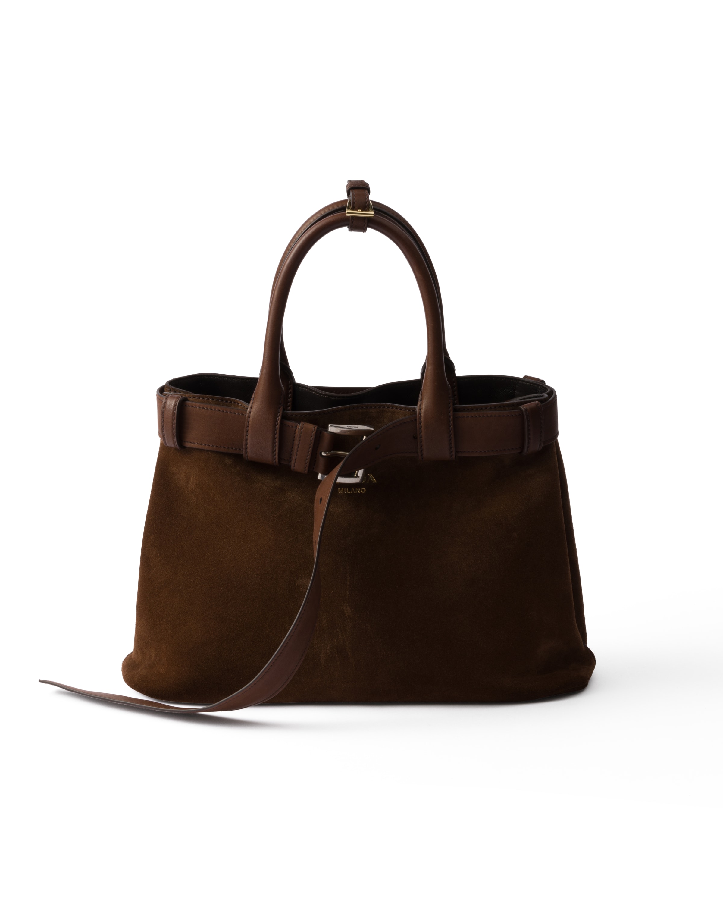 Sac Prada Buckle En Veau Velours Avec Ceinture, Femme, Marron Cacao