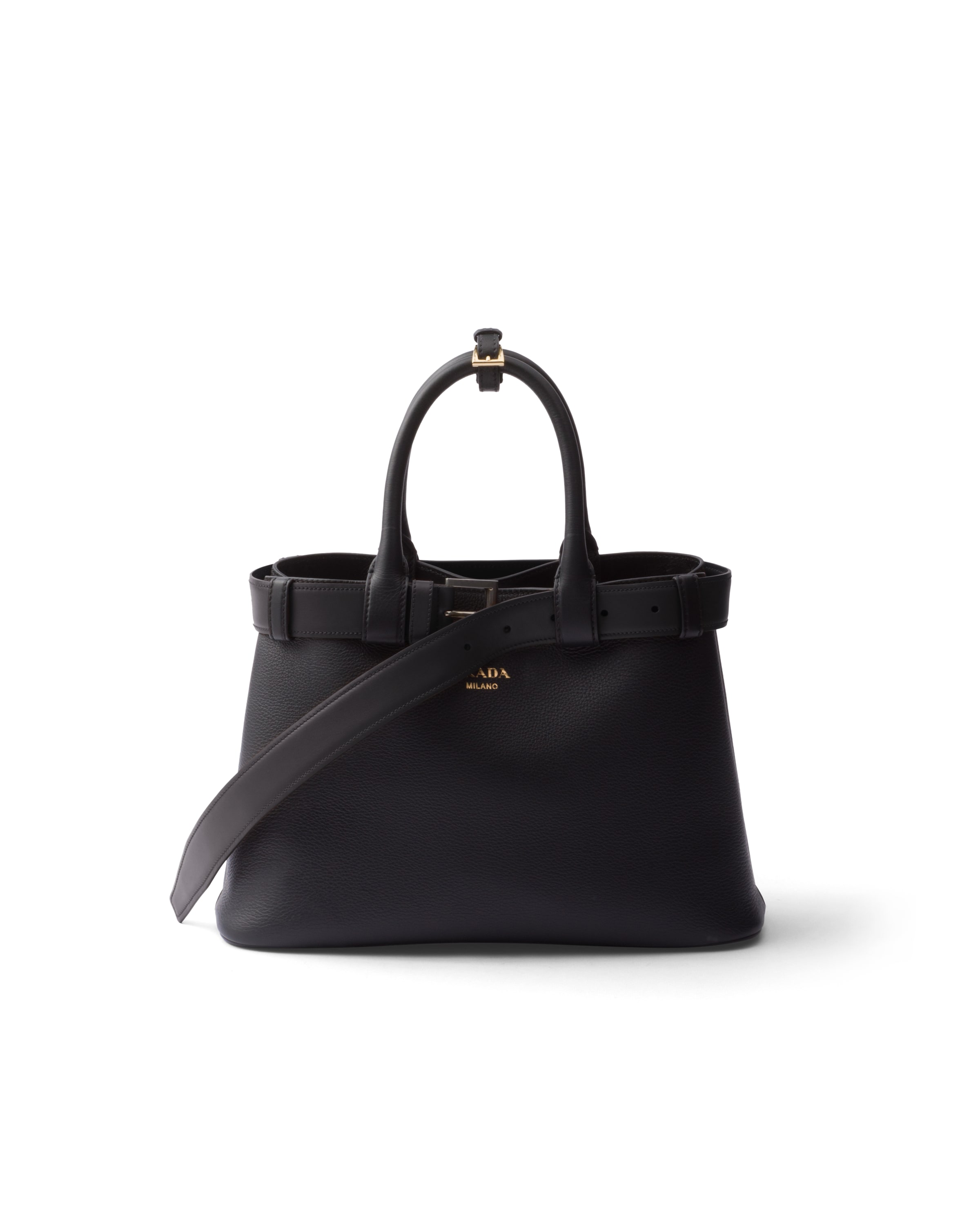 Petit Sac À Main Prada Buckle En Cuir Avec Bandoulière, Femme, Noir
