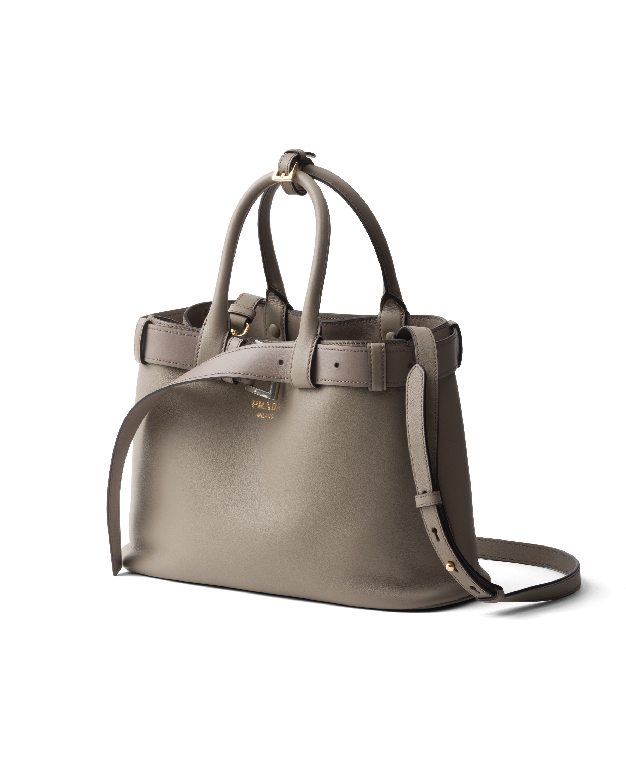 Prada Medium Buckle Tote Bag In Gray