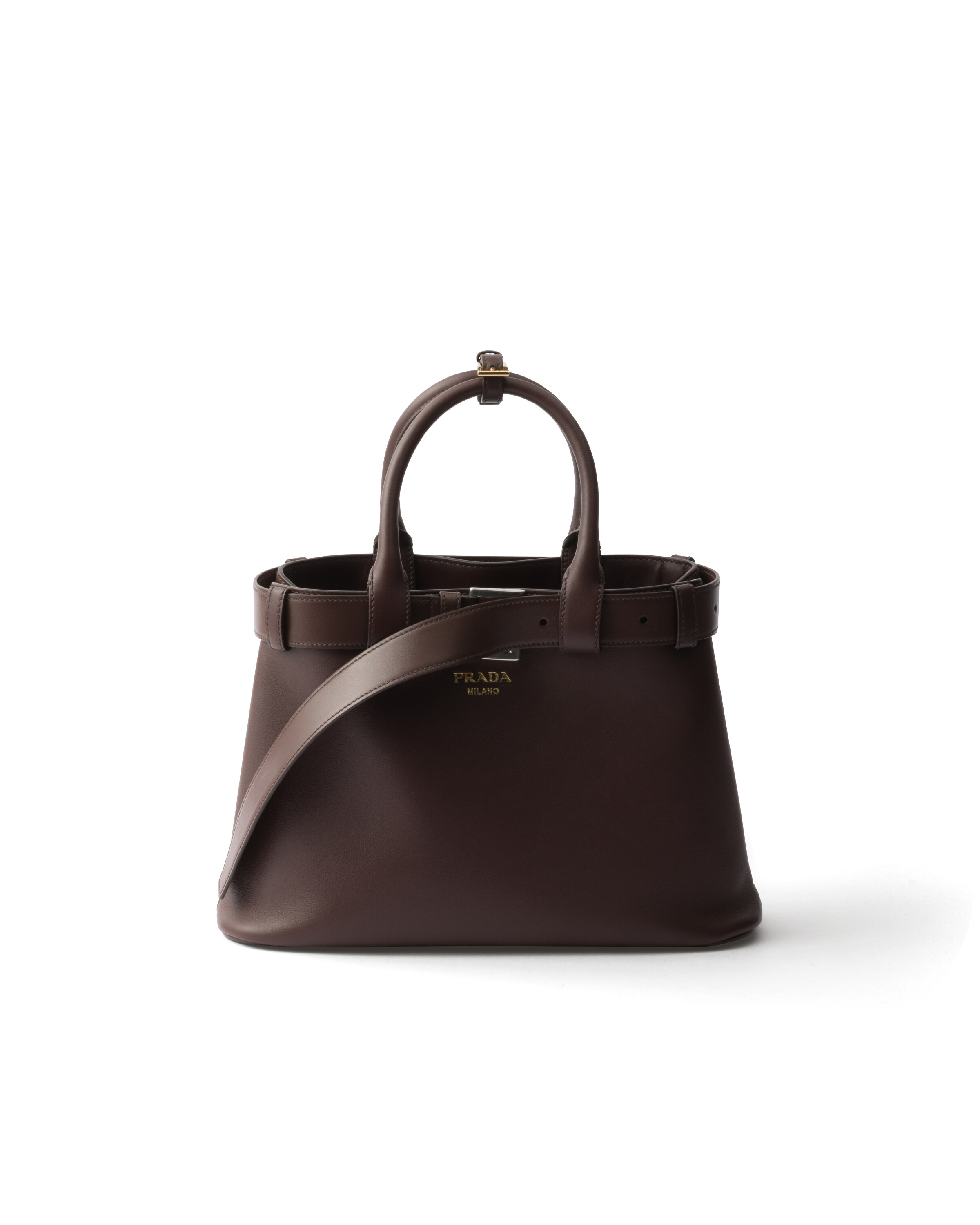 Kleine Prada Buckle Handtasche Aus Leder Mit Gürtel, Damen, Bruyère-holz