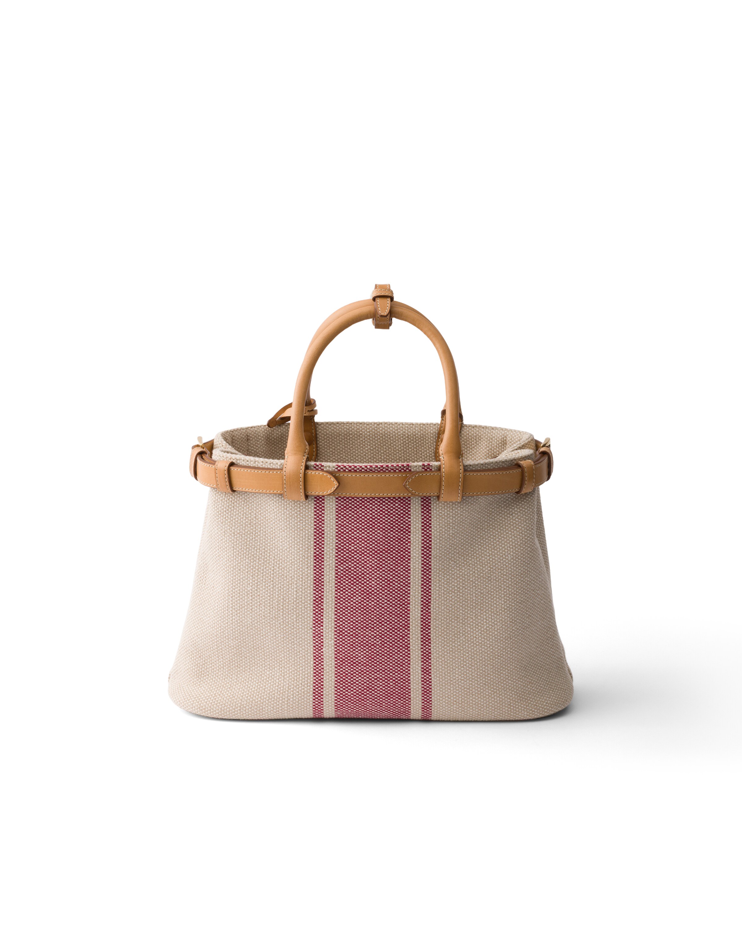 Prada Buckle Medium Canvas And Leather Handbag