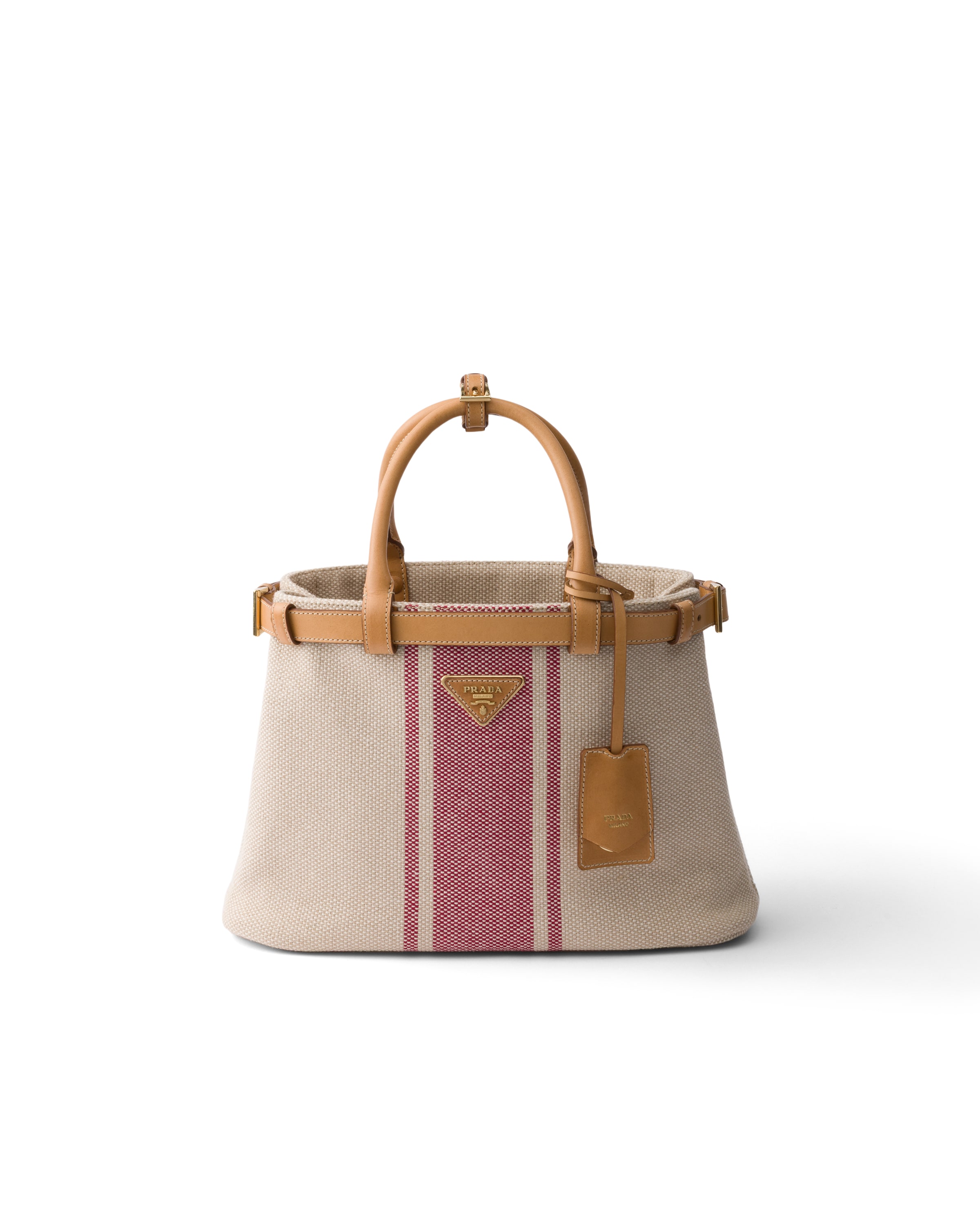 Prada Buckle Medium Canvas And Leather Handbag