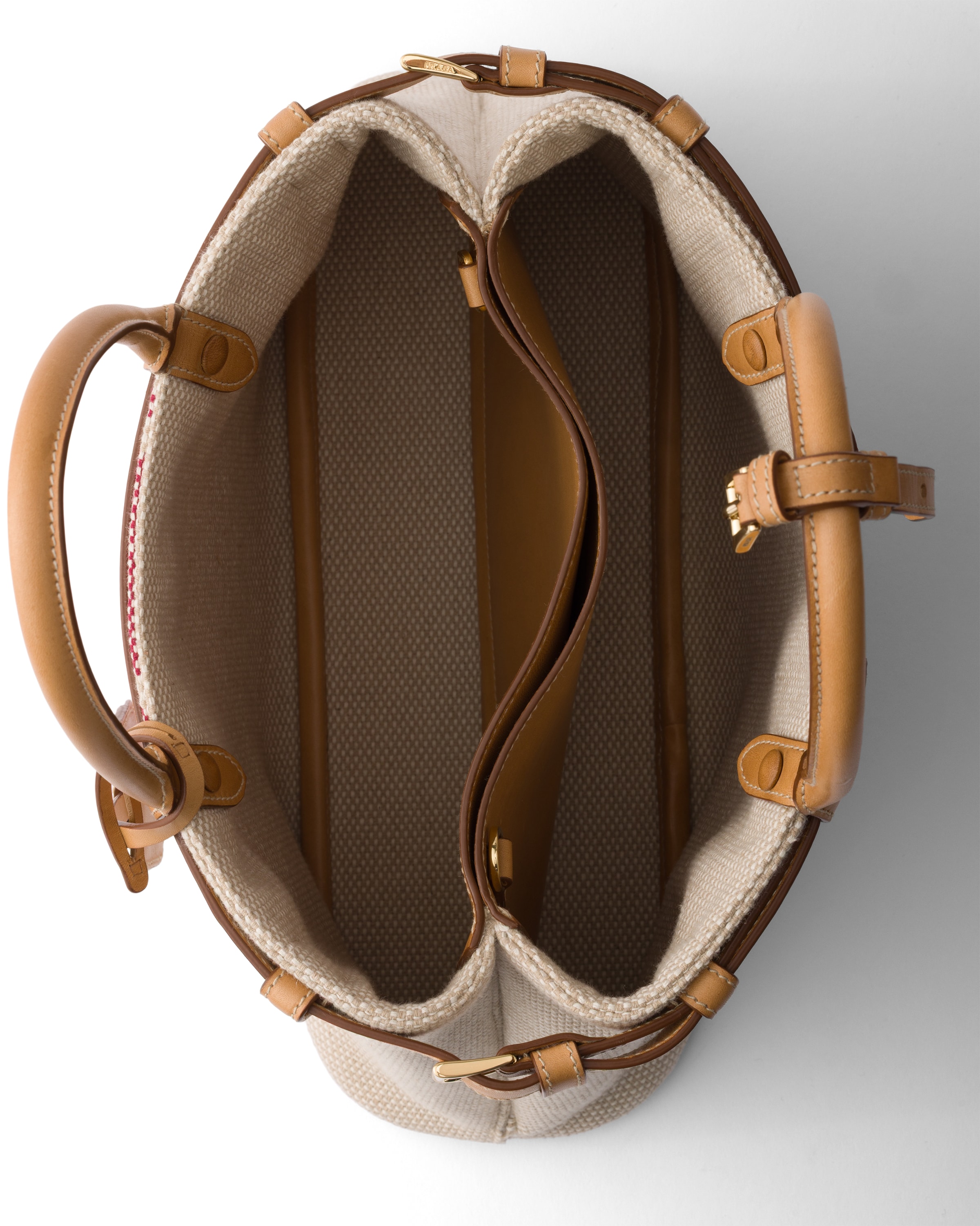 Prada Buckle Medium Canvas And Leather Handbag