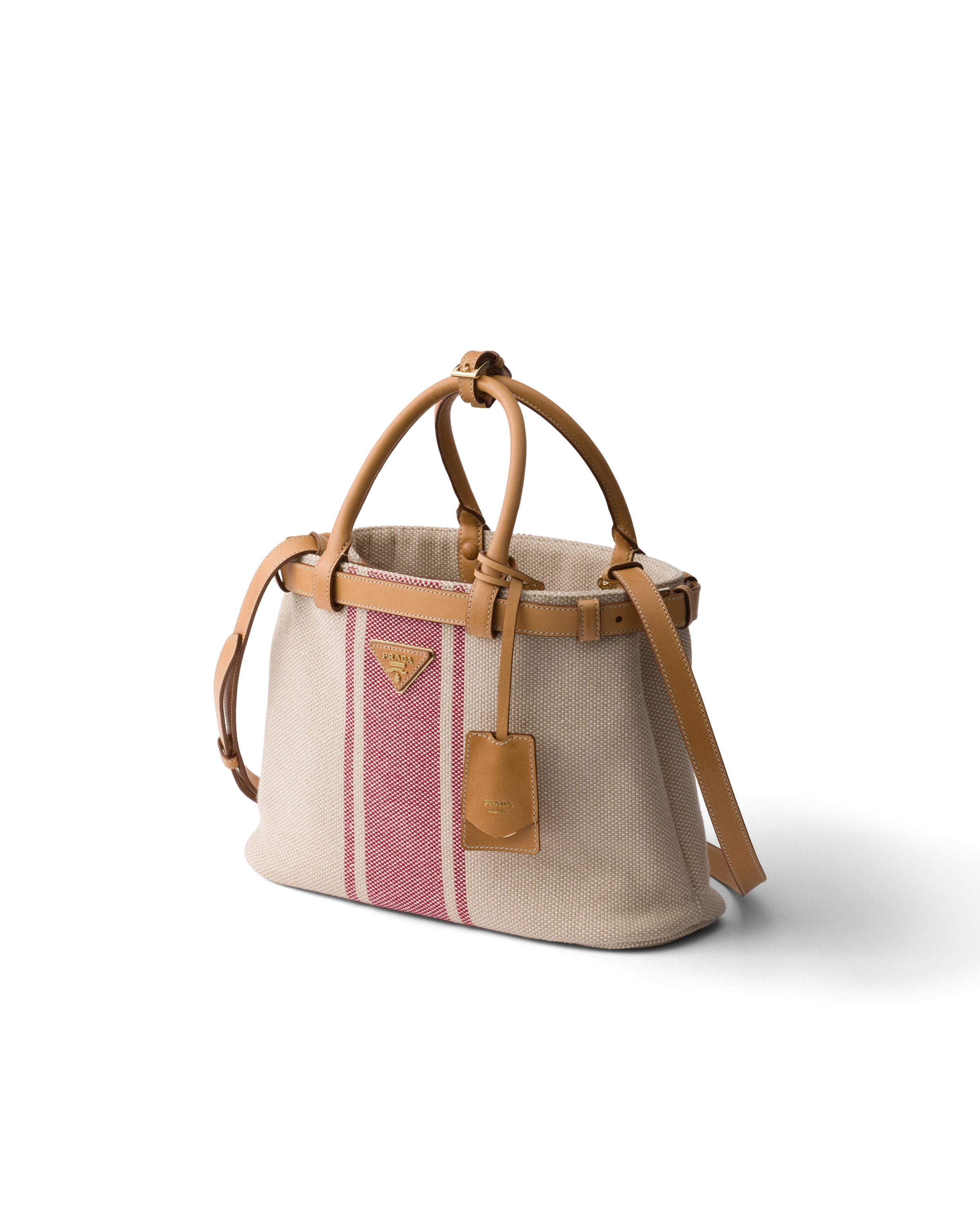 Prada Buckle Medium Canvas And Leather Handbag