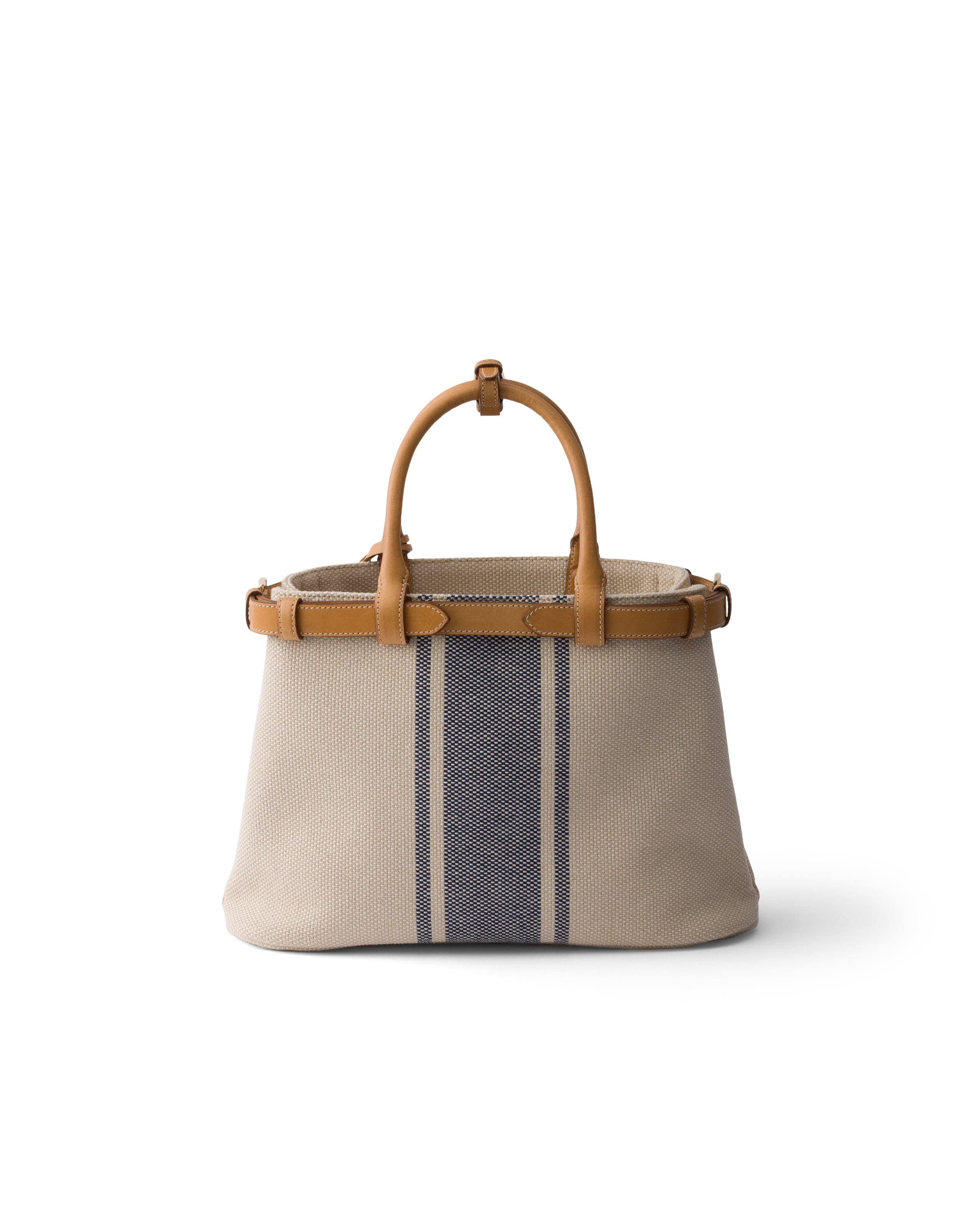 Prada Buckle Medium Canvas And Leather Handbag In Brown